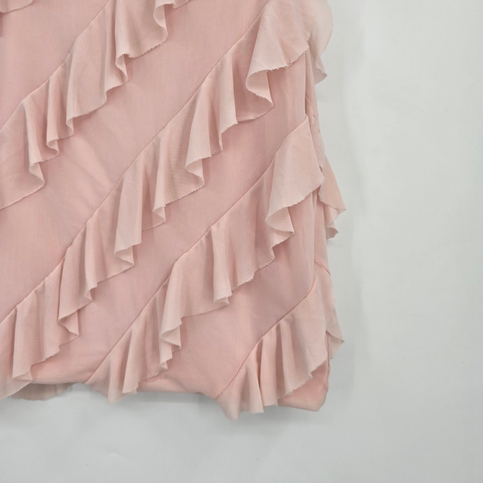 Pants Store Womens Strapless Ruffle Mini Dress Blush Pink Mesh Bodycon Small