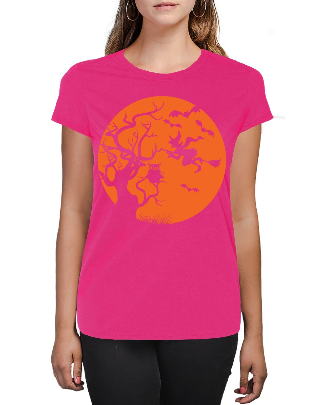 Pumpkin Owl Witch Trick Or Treat Halloween Silhouette Women’s T-Shirt