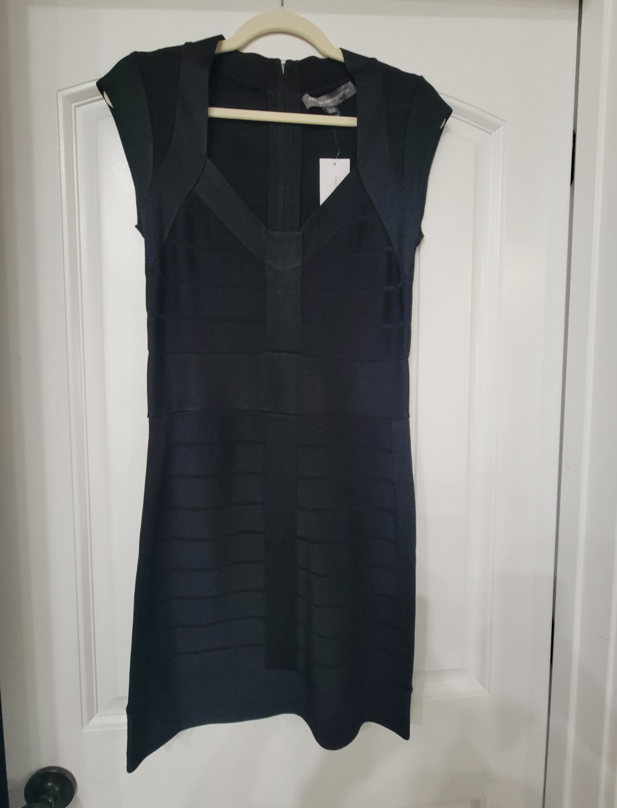 French Connection Black Bandage Bodycon V-Neck Sleeveless Stretch Dress 8