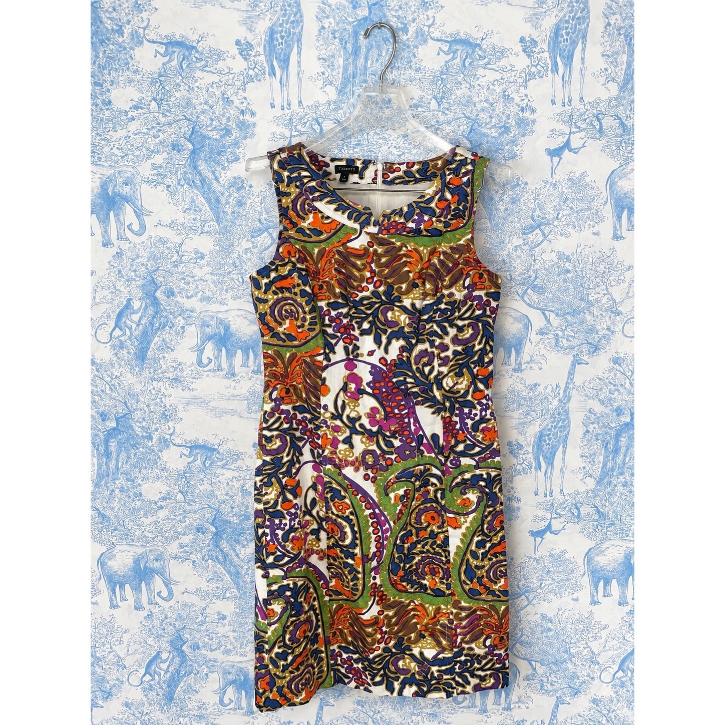 Talbots Womens Paisley Sleeveless Sheath Dress Multi-Color Split Neck Size 4