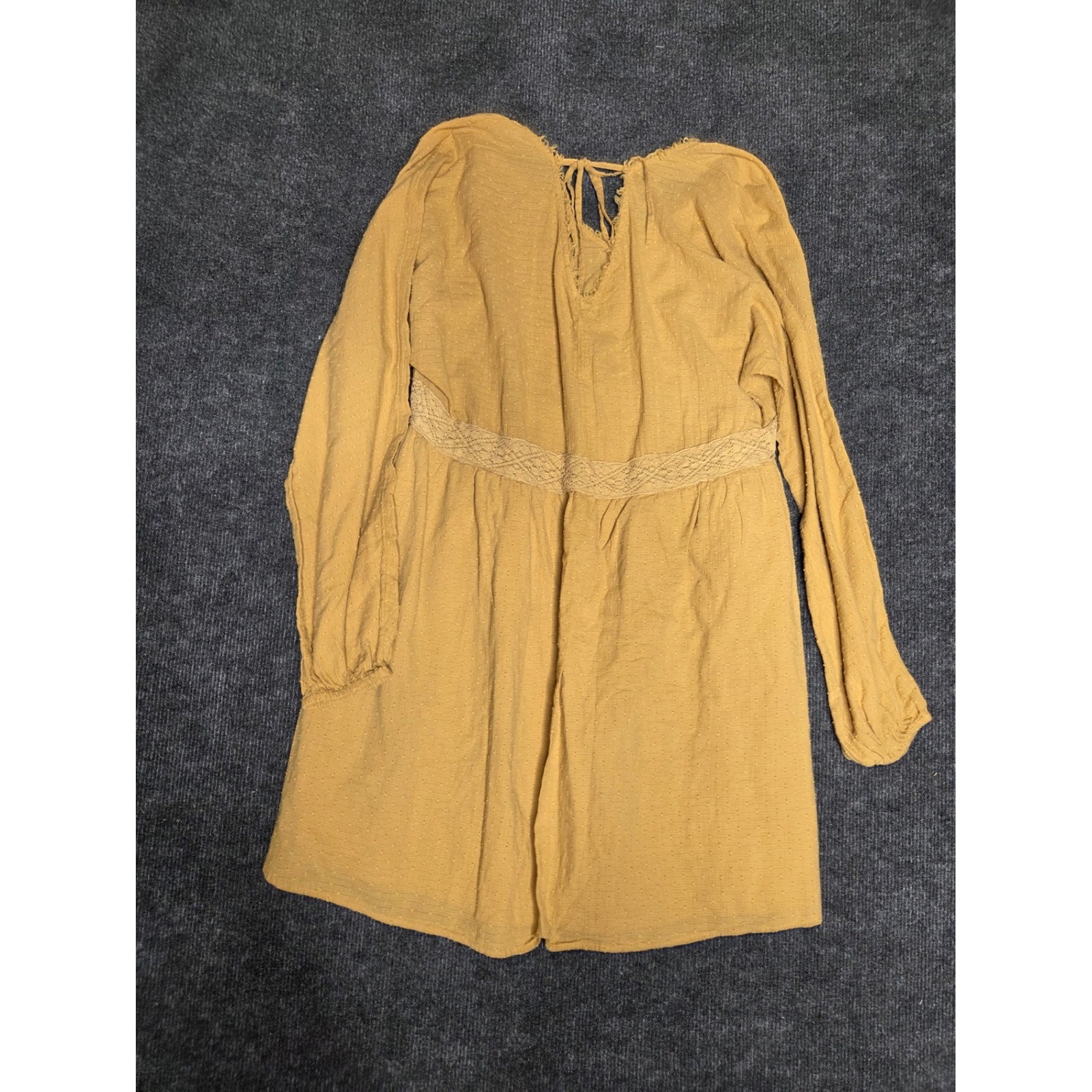 True Craft Womens Mustard Yellow Swiss Dot Crochet Waist Babydoll Mini Dress M