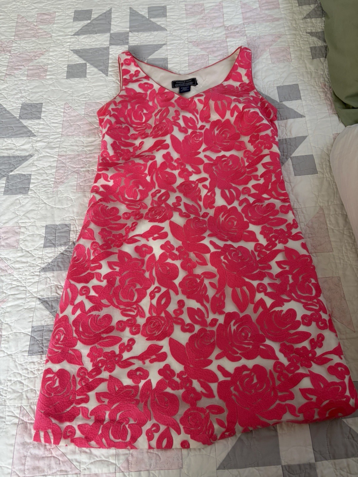 Vineyard Vines Pink/White Floral Silk Shift Dress Scoop Neck Lined S