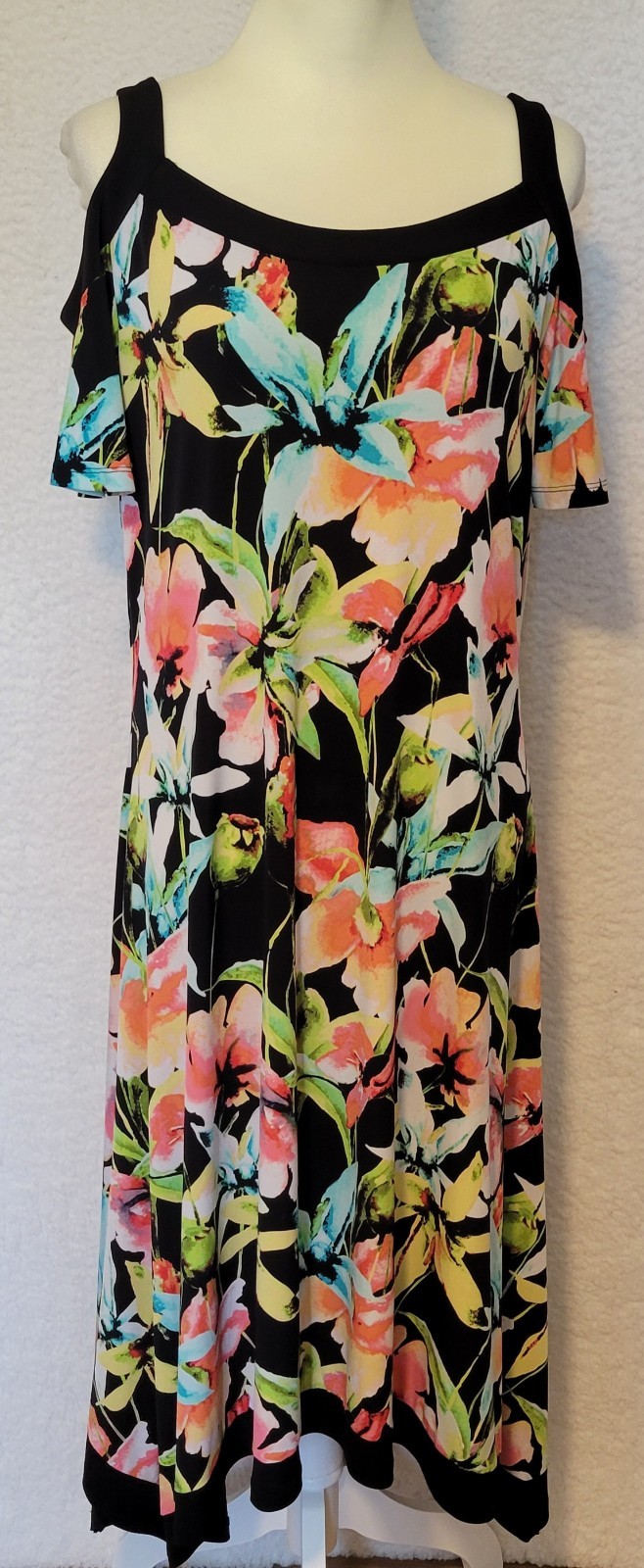 Raffaello Women’s Floral Dress Size Large Cold Shoulder Sleeve 0840
