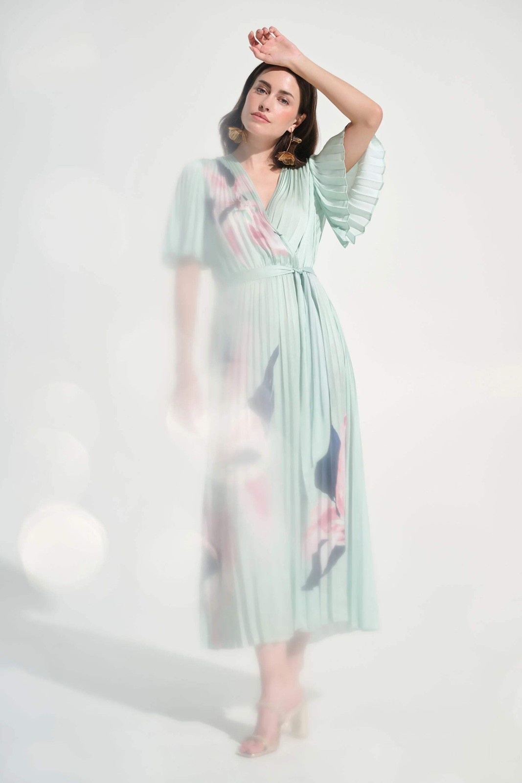 Joseph Ribkoff Green/Multi Floral Pleated Satin Maxi Dress 262712