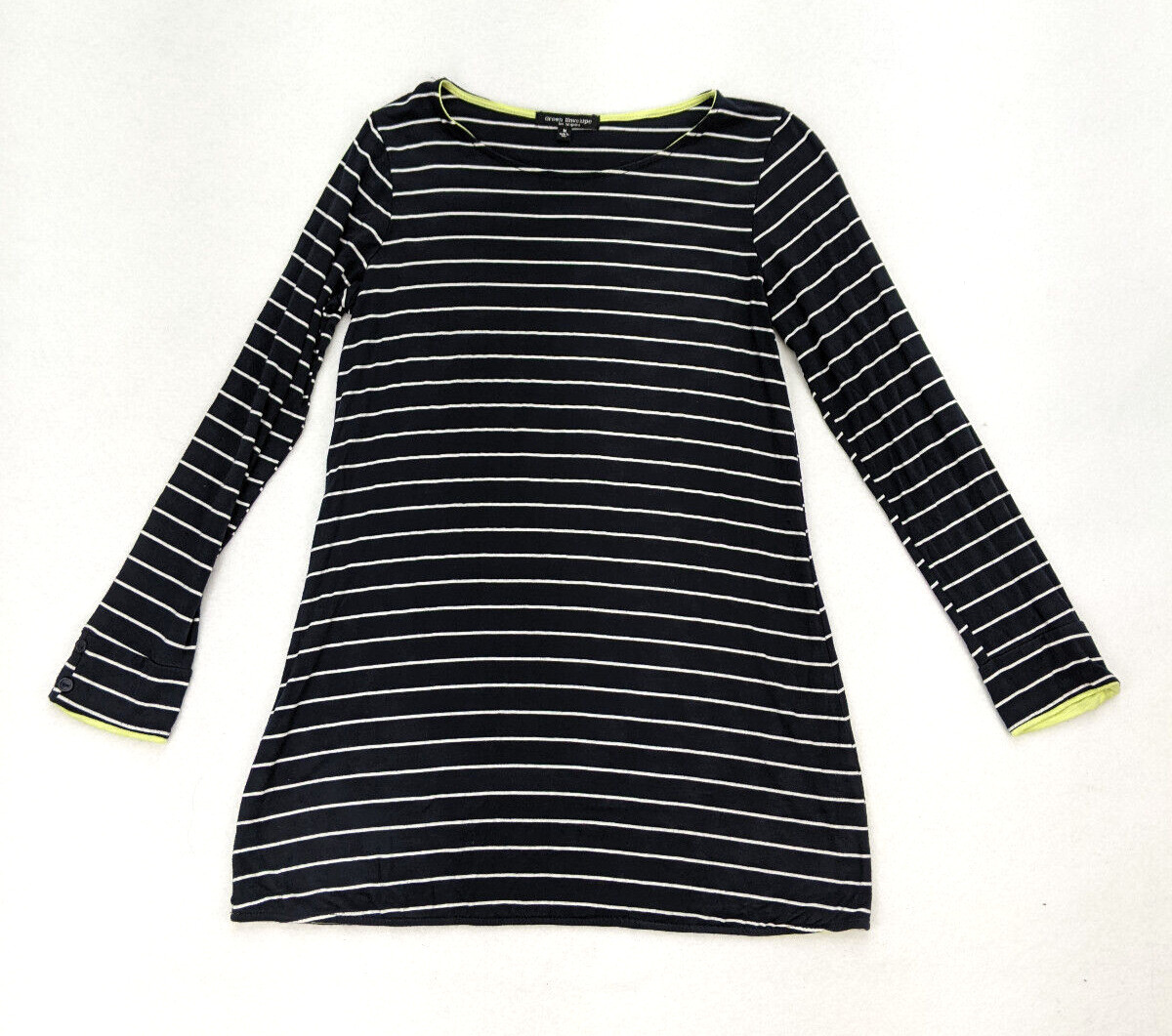 Green Envelope Women’s T-Shirt Dress Size M Black Striped Long Sleeve Tunic