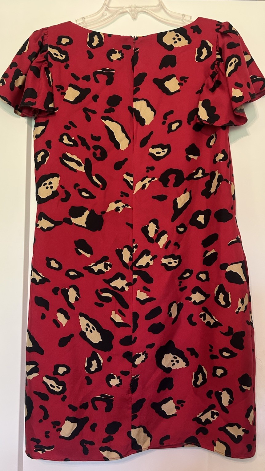 Britt Ryan Dress Red Leopard Print 100% Silk Shift Short Sleeve Lined Size 4 EUC
