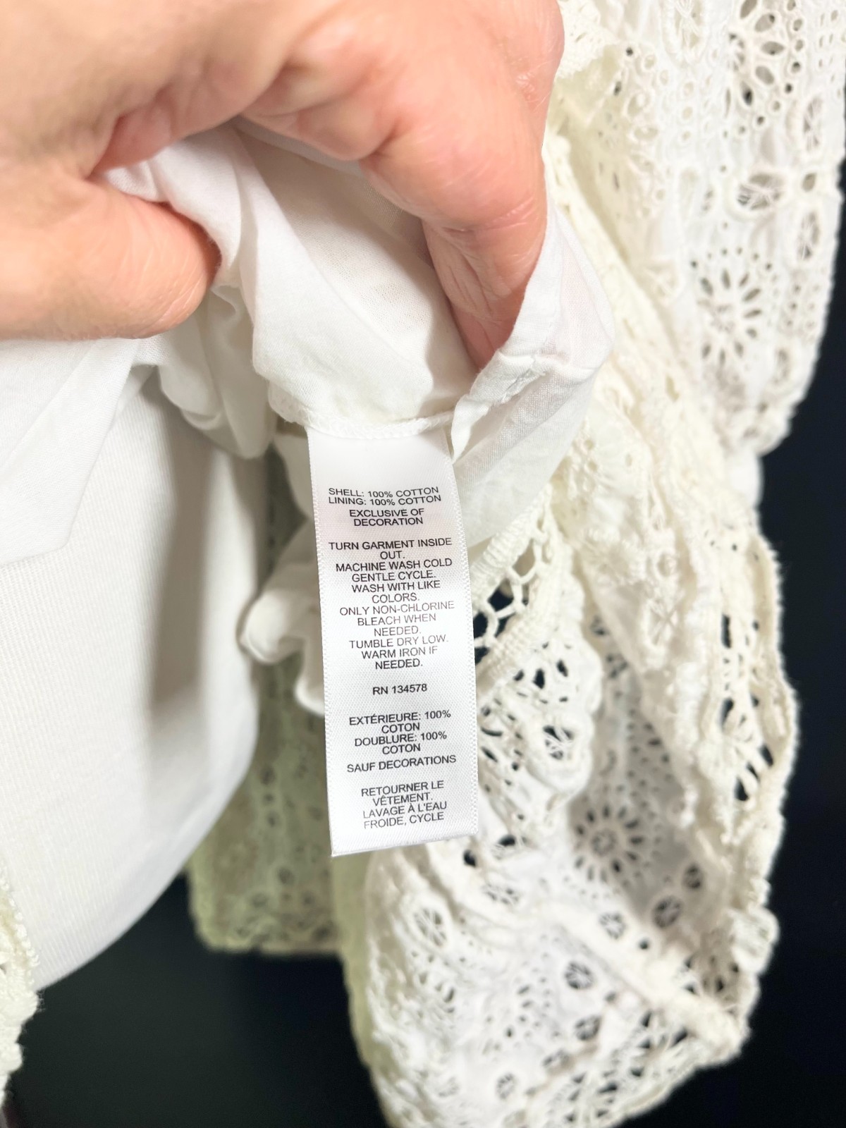 Vineyard Vines Size M White Ruffled Eyelet Lace Dress Long Sleeve Cotton