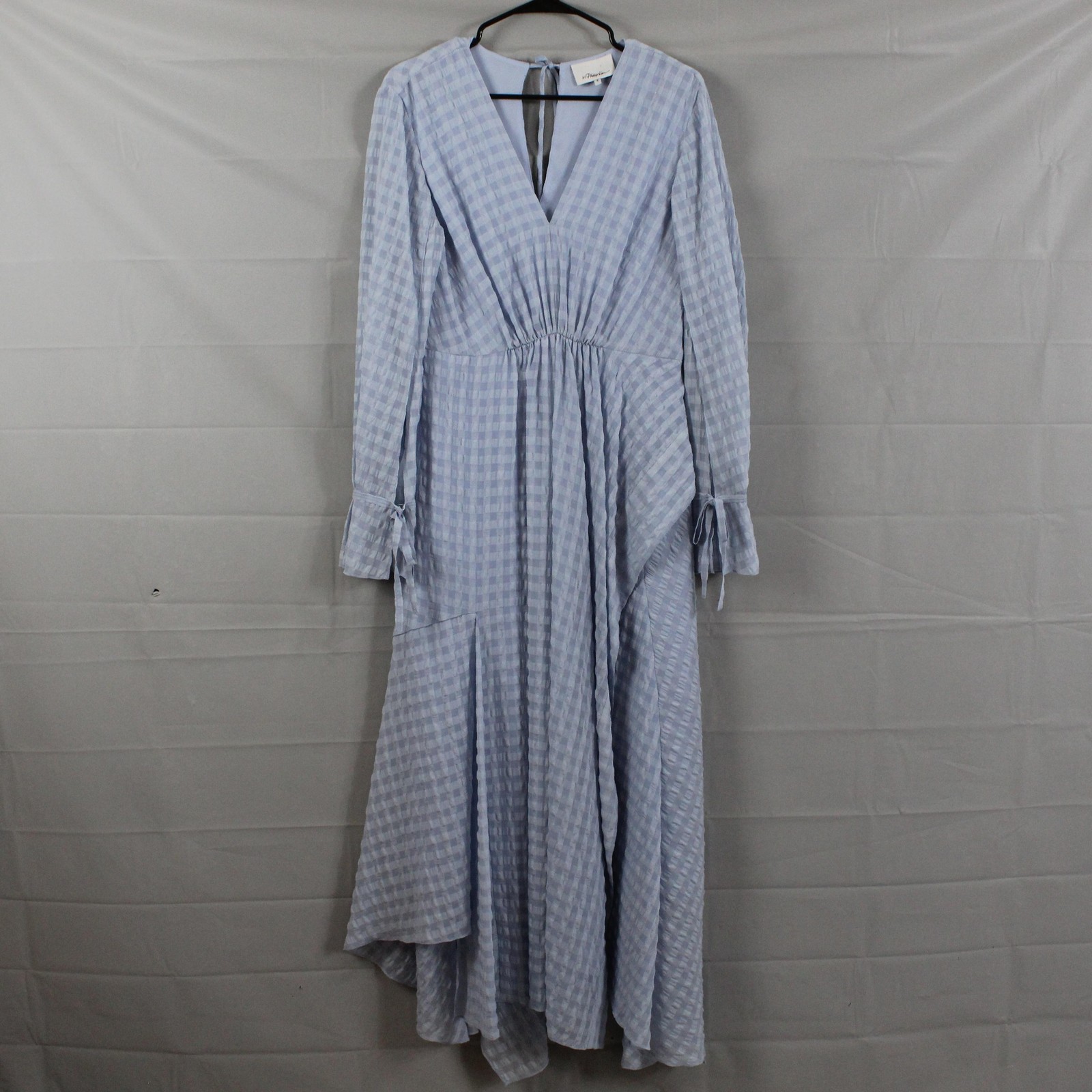 3.1 Phillip Lim Dress 8 Textured Long Sleeve Flare Maxi Blue Gingham Peasant