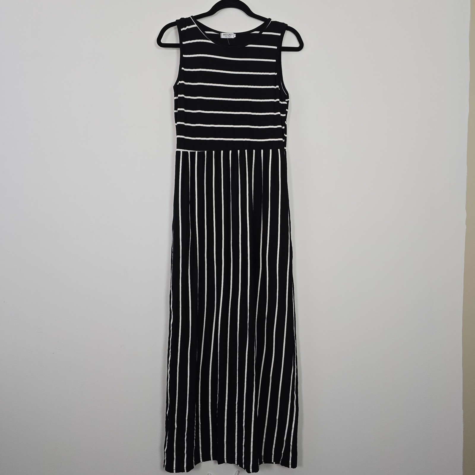 Hount Maxi Dress Womens Medium Black White Striped Beachwear Minimalist Casual