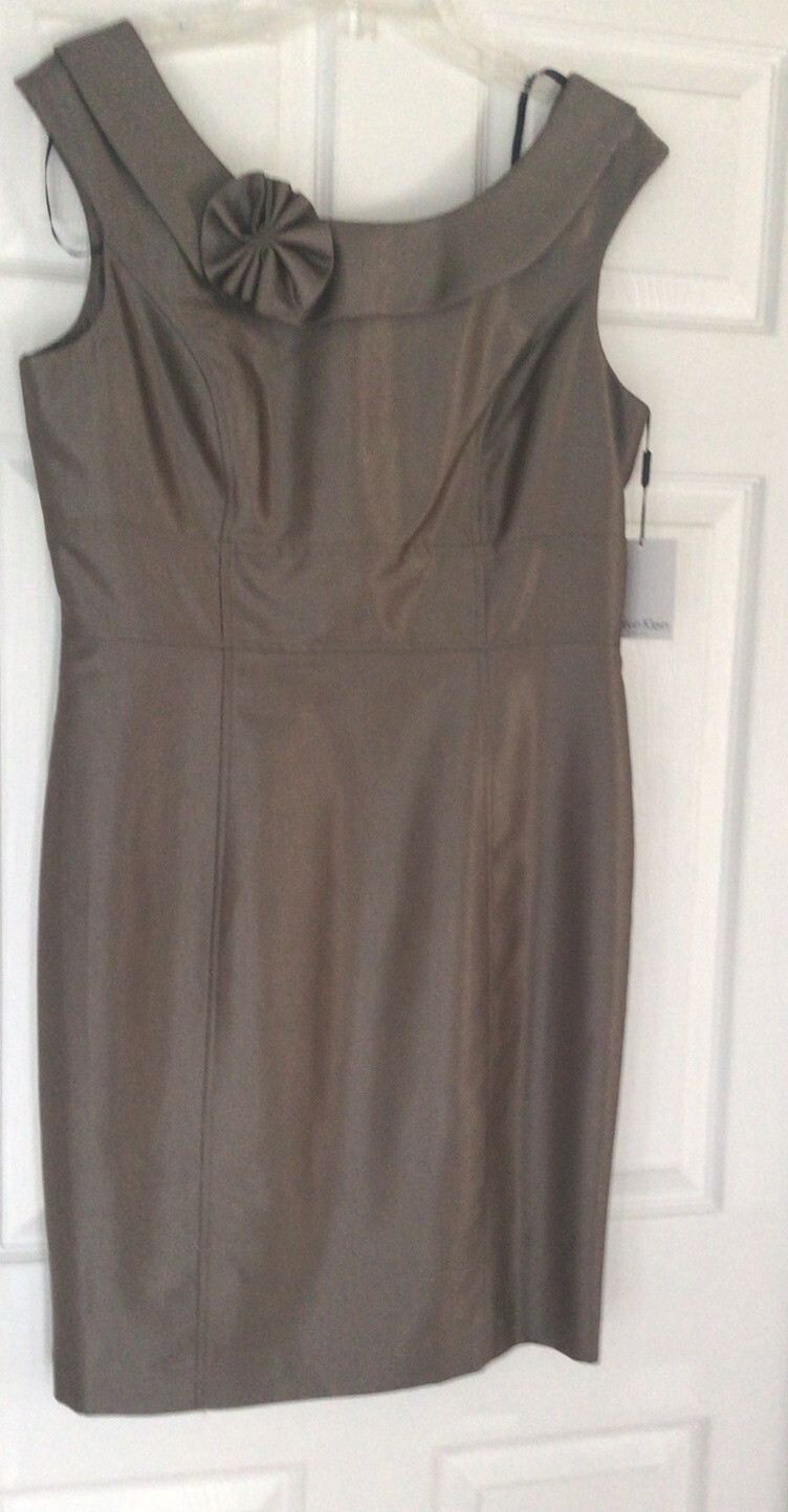 CALVIN KLEIN WOMENS TAUPE DRESS SIZE 12 NEW WITH TSGS BACK ZIPPER PLS SEE PHOTO