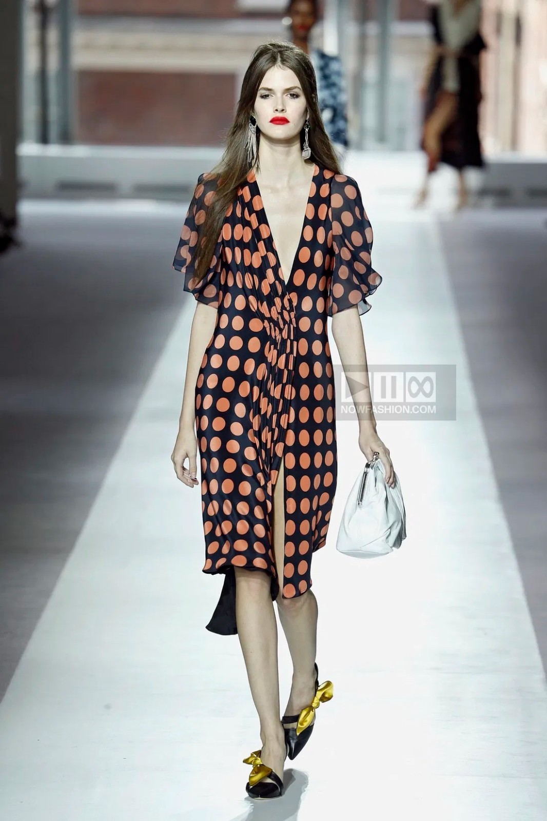 NWOT Topshop Unique Navy Blue Orange Polka Dot Spotted Silk Dress UK 6 US 2