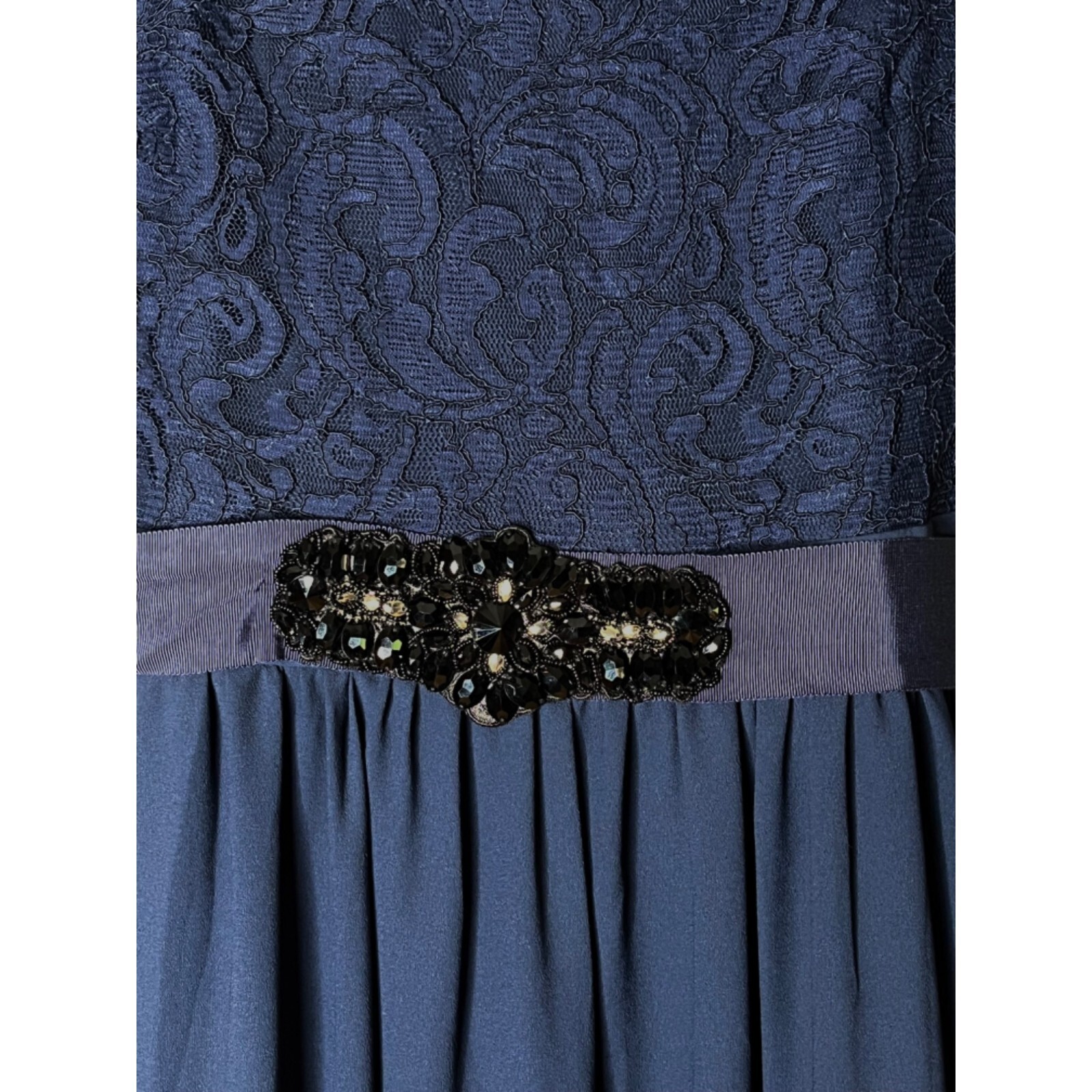 Belle Badgley Mischka Size 8 Navy Sleeveless Lace & Chiffon Evening Prom Dress