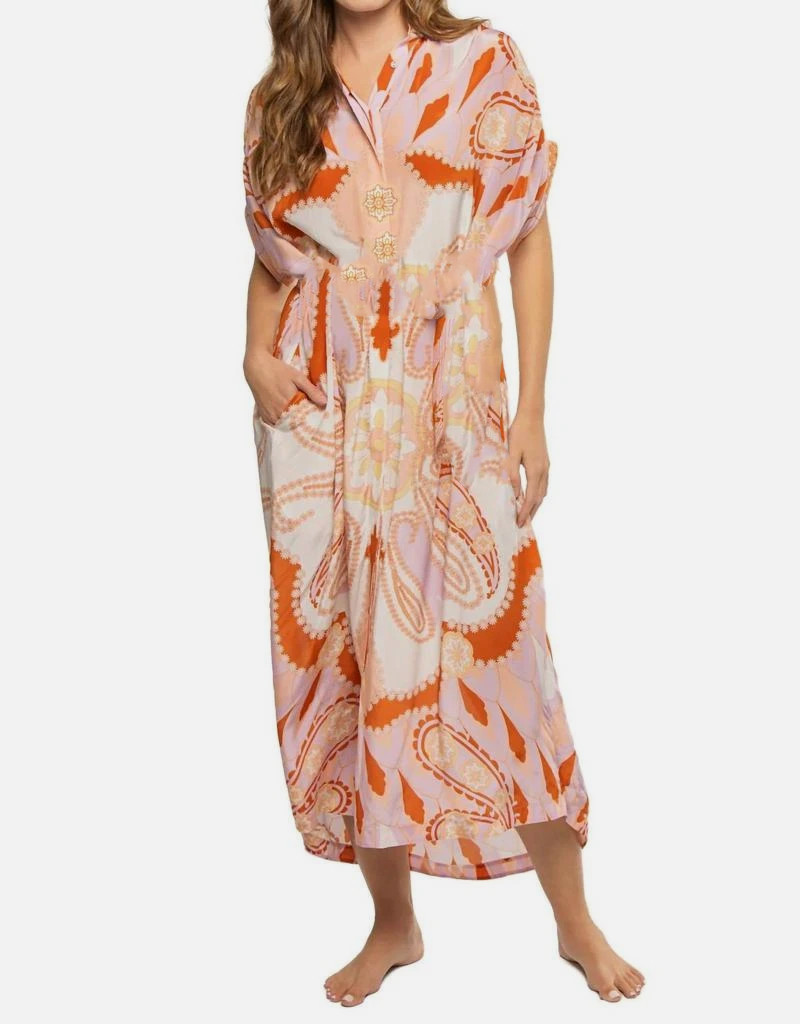Carolina K Women’s Pink White Valerie Kaftan Paisley Print Maxi Dress Size XS-M