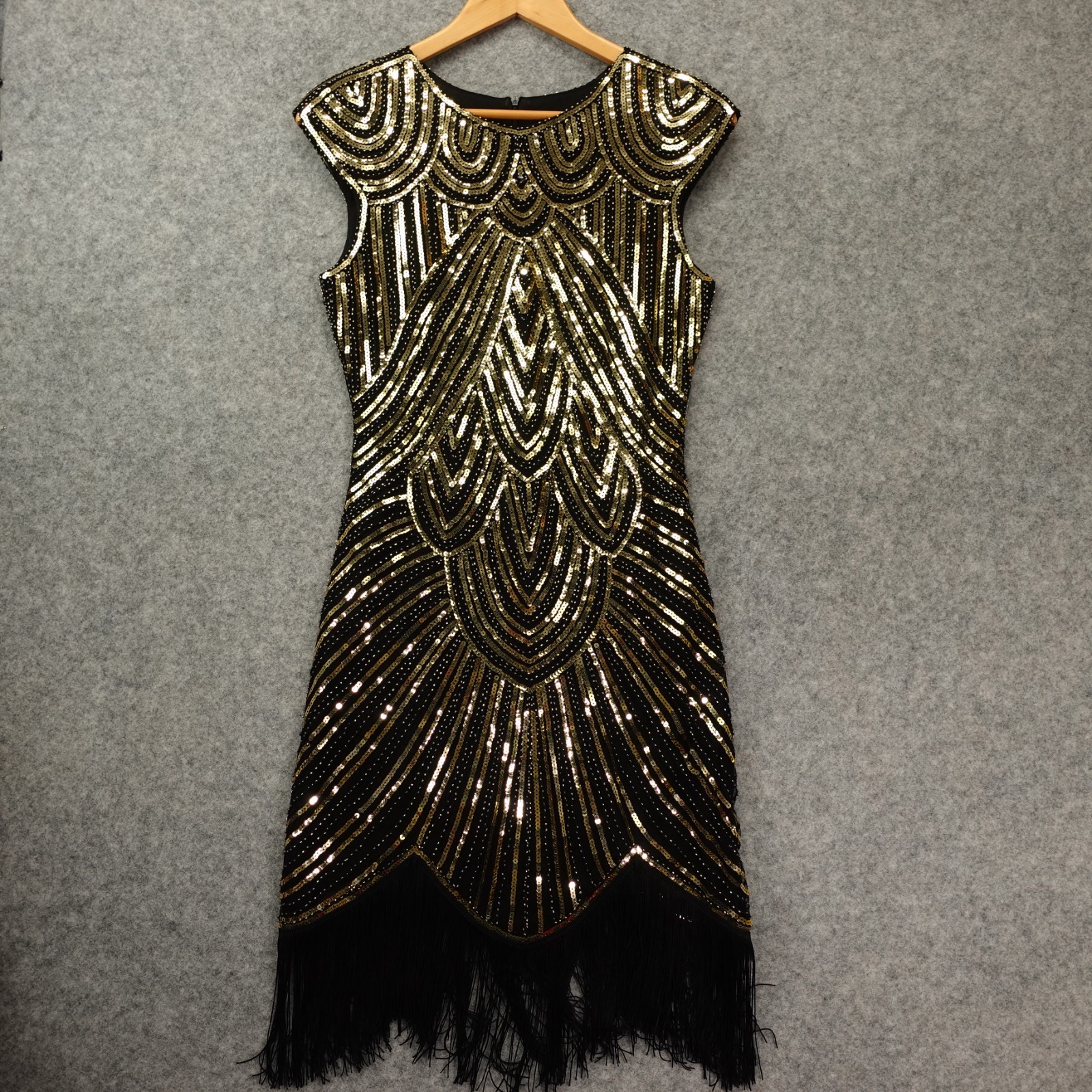 Sequin Beaded Flapper Dress Women S Gold 1920s Great Gatsby Evening Party Fringe