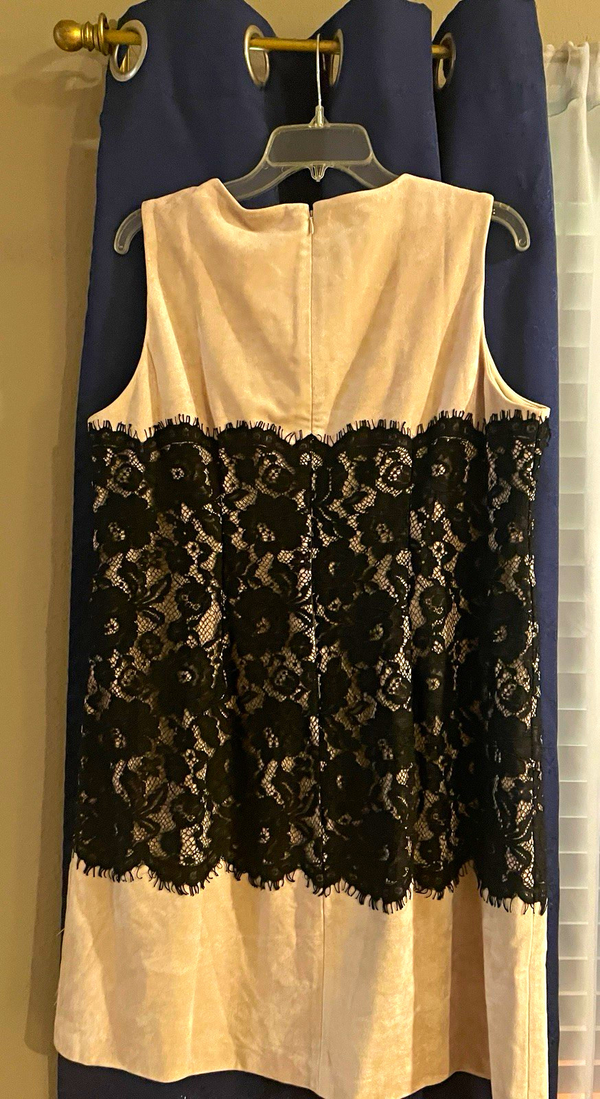 Calvin Klein Size 14 Beige/Black Floral Lace Overlay Sheath Dress Lined Zip