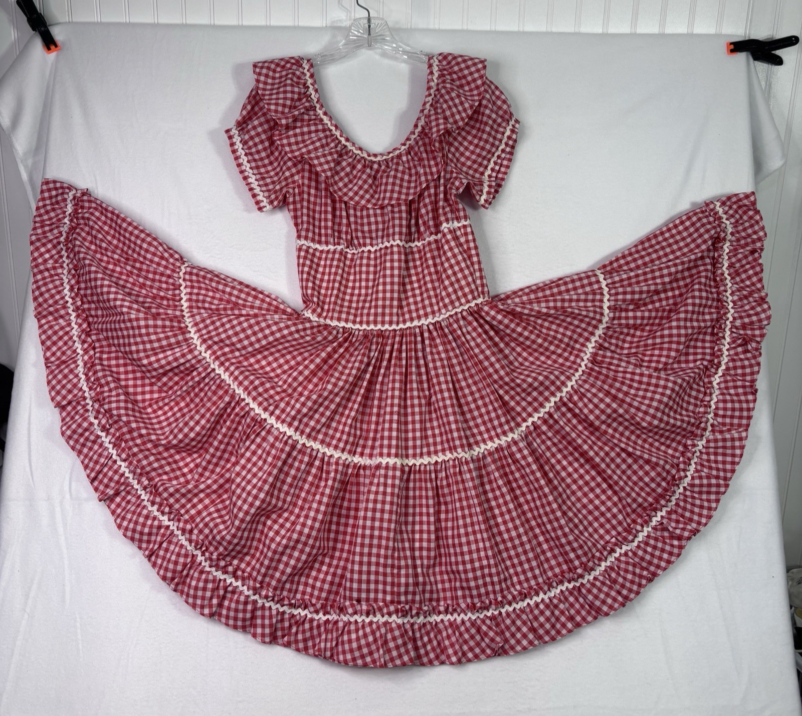 VTG Red White Gingham Square Dance Dress Prairie Rockabilly handmade full skirt