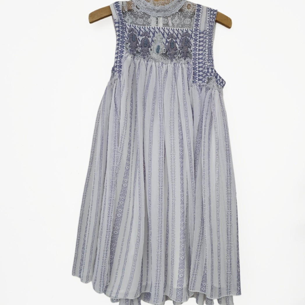 Free People Shift Dress S Ivory Lavender Embroidered Penny Georgette Babylon