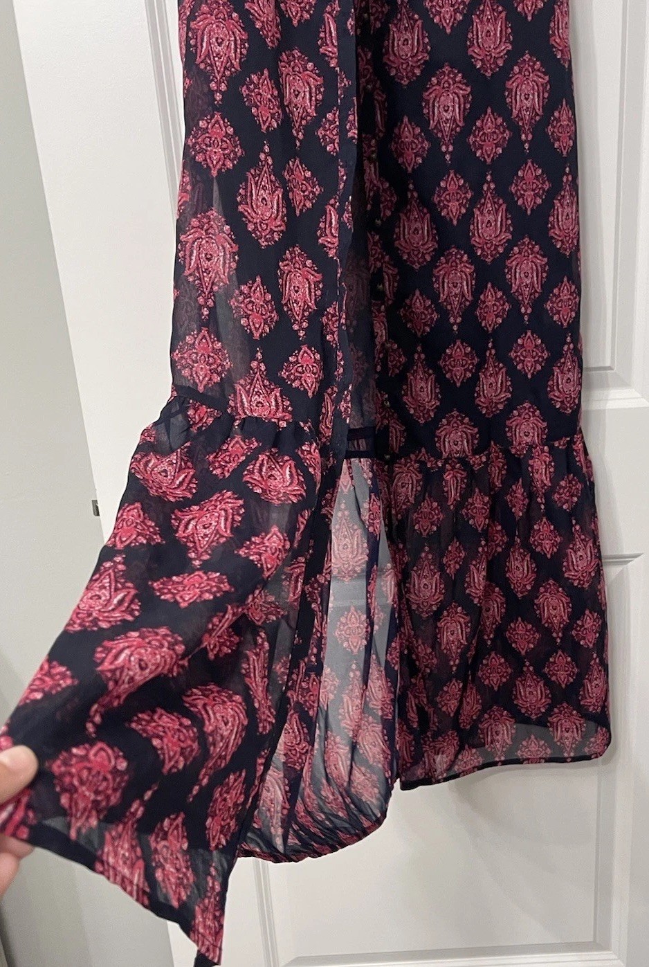 Lucky Brand Pink and Navy Printed Boho Maxi Dress NWT missing belt Boho