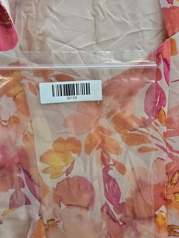 Eliza J Printed Ruffle-Trims Chiffon Dress Women’s 8 Blush Multi Zip/Button