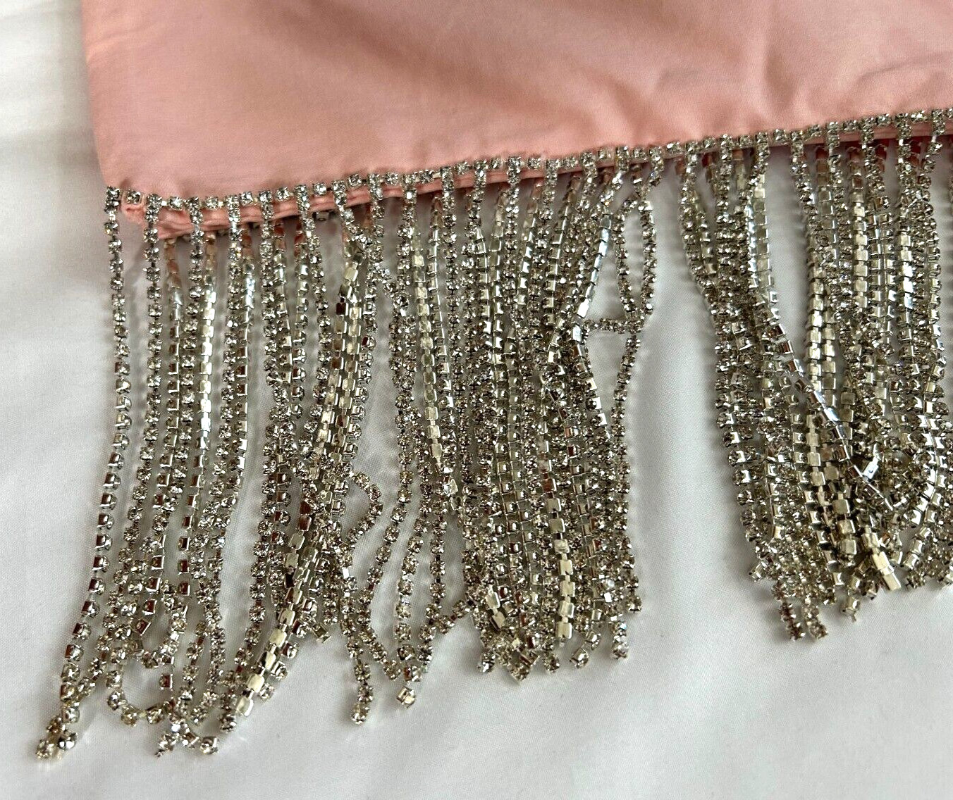 Y2K Club Princess Mini Dress Medium Rhinestone Fringe Open Back Pink Stretch NWT