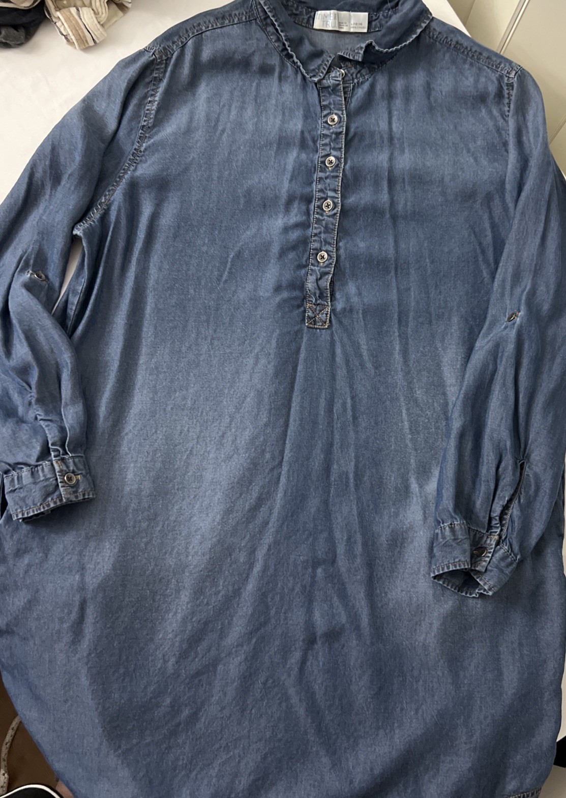 Time and Tru Blue Chambray Tunic Dress – 12-14 Lyocell Boho Casual Denim Style