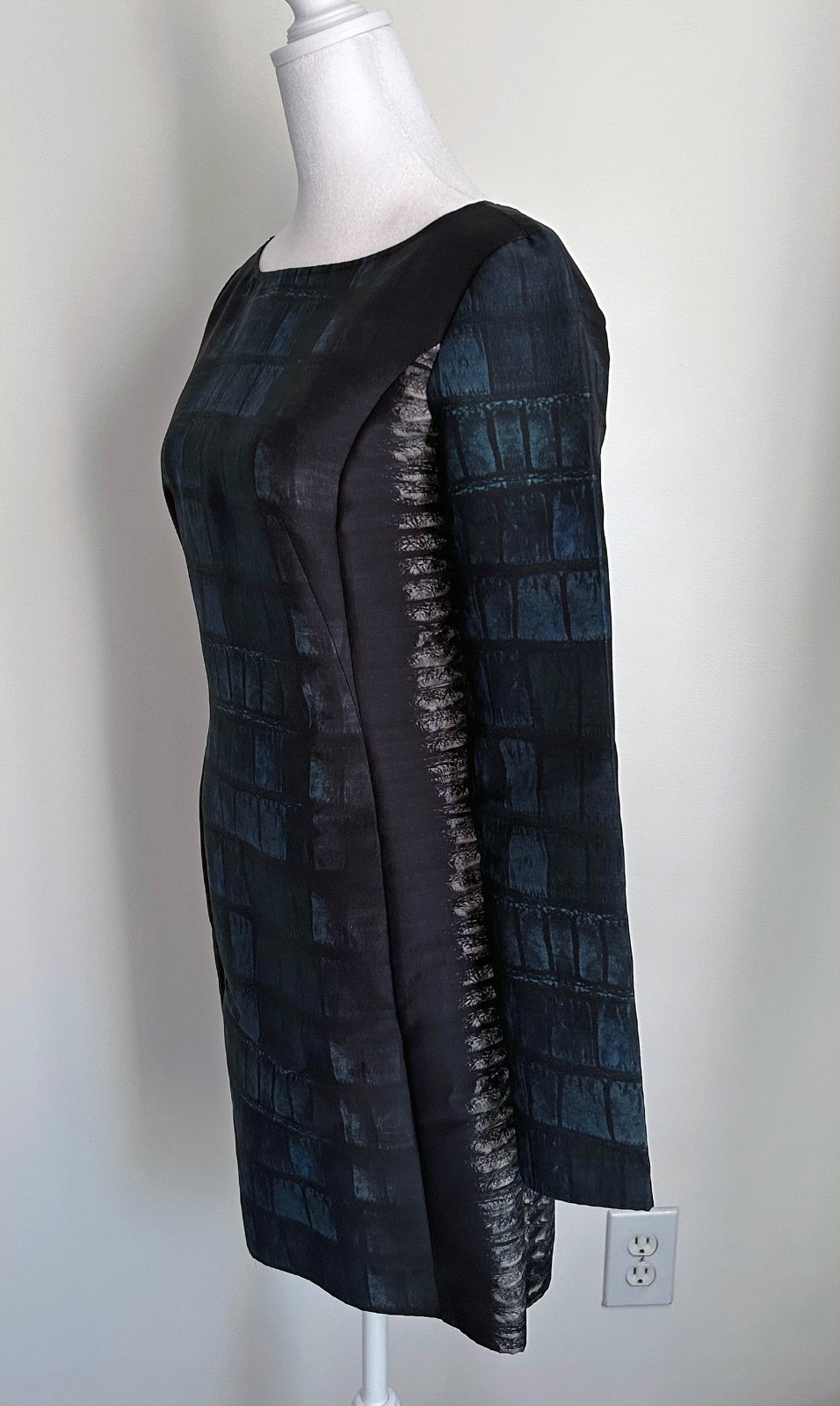 Cédric Charlier Sheath Long Sleeve Dress, Laine Wool Blend, Reptile Print, Sz 6