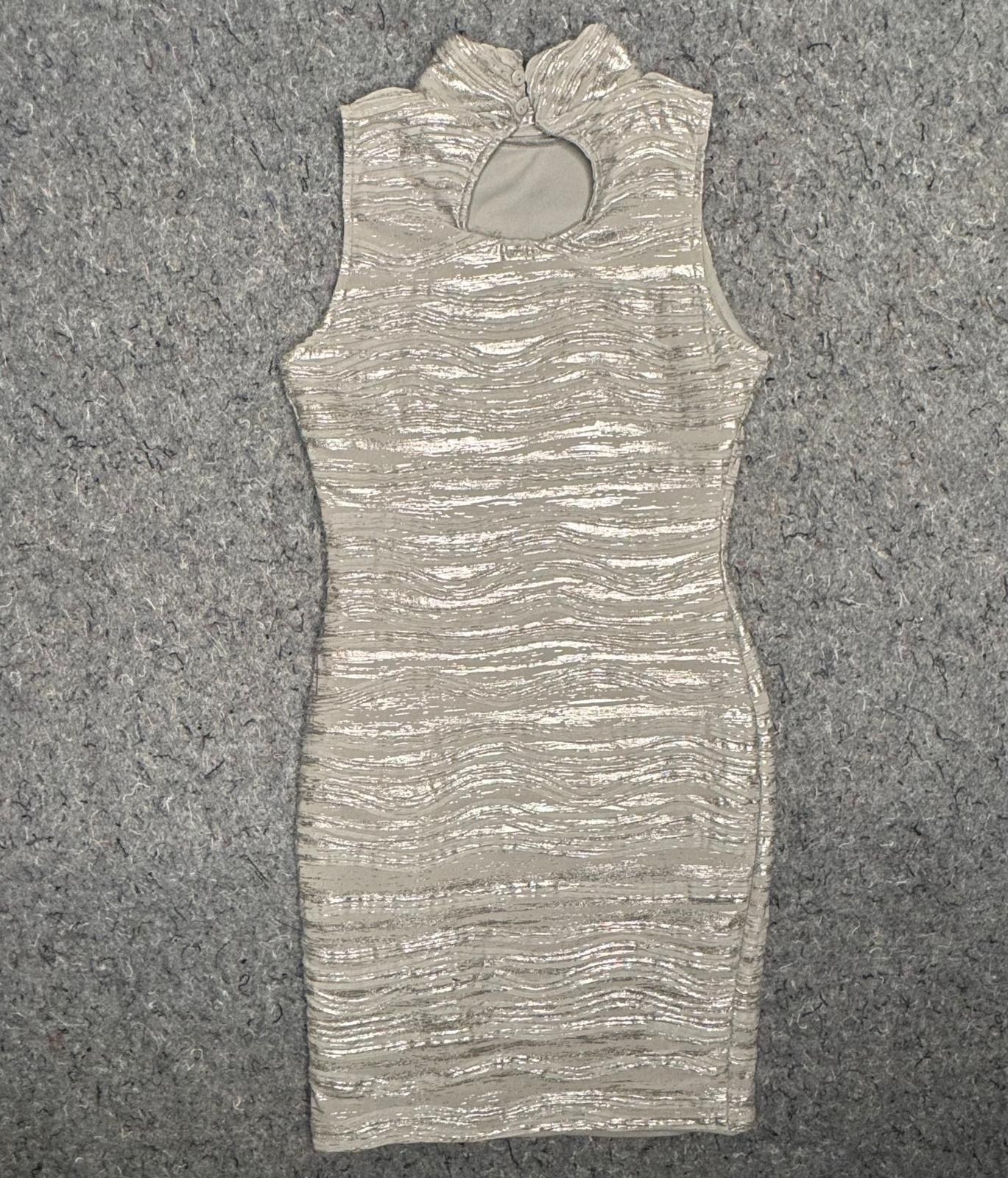 Silver Metallic Bodycon Mini Dress Womens 32 = US 2-4 S Party Club Going Out
