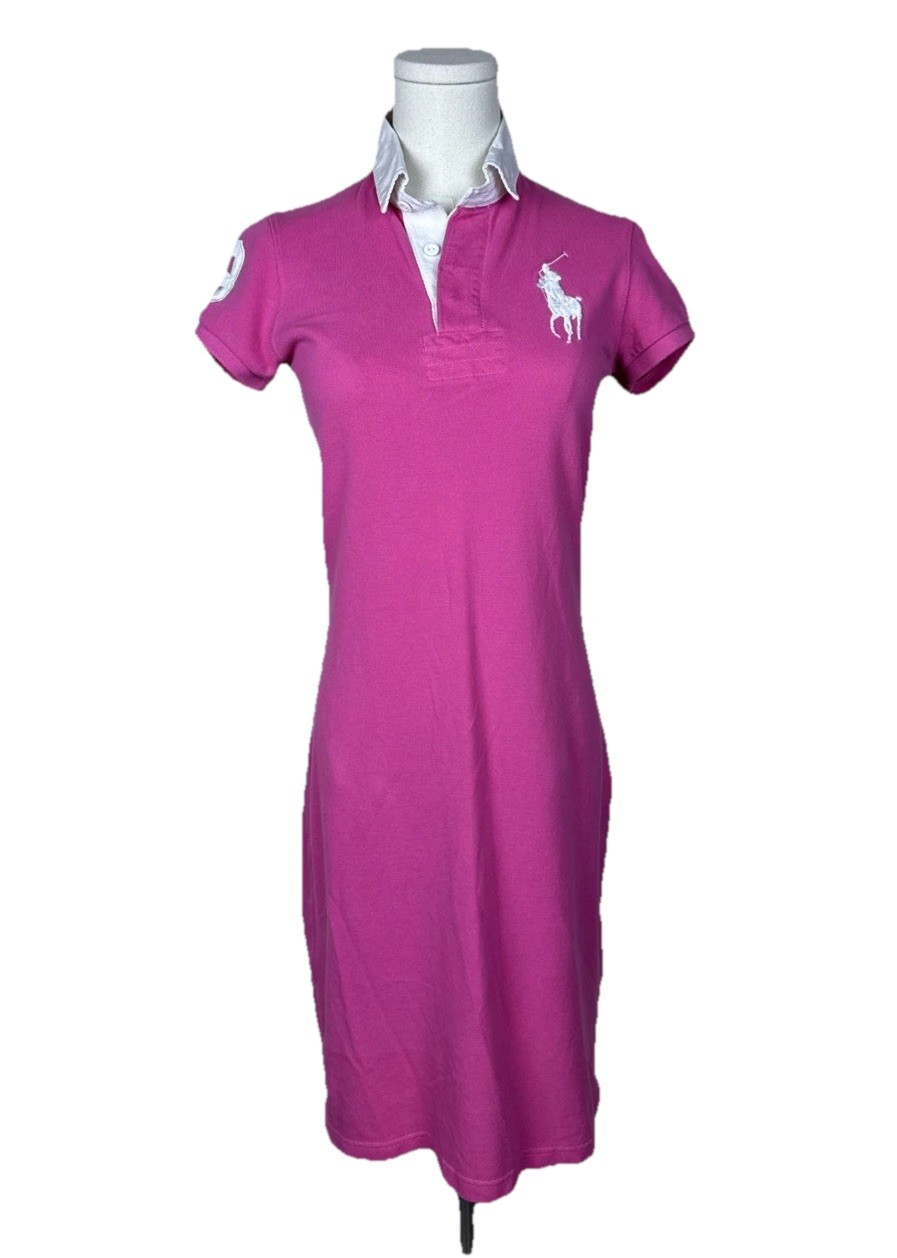 Vintage Ralph Lauren Sport Polo Barbie Pink Shirt Dress Pony #3 Women’s Small