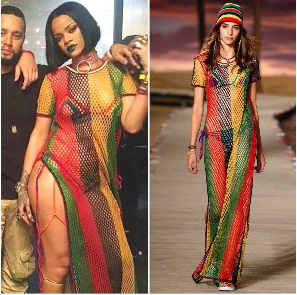 Rasta Rihanna Maxi Hot Dress Cotton Ladies Jamaican String Net Mesh Work Work
