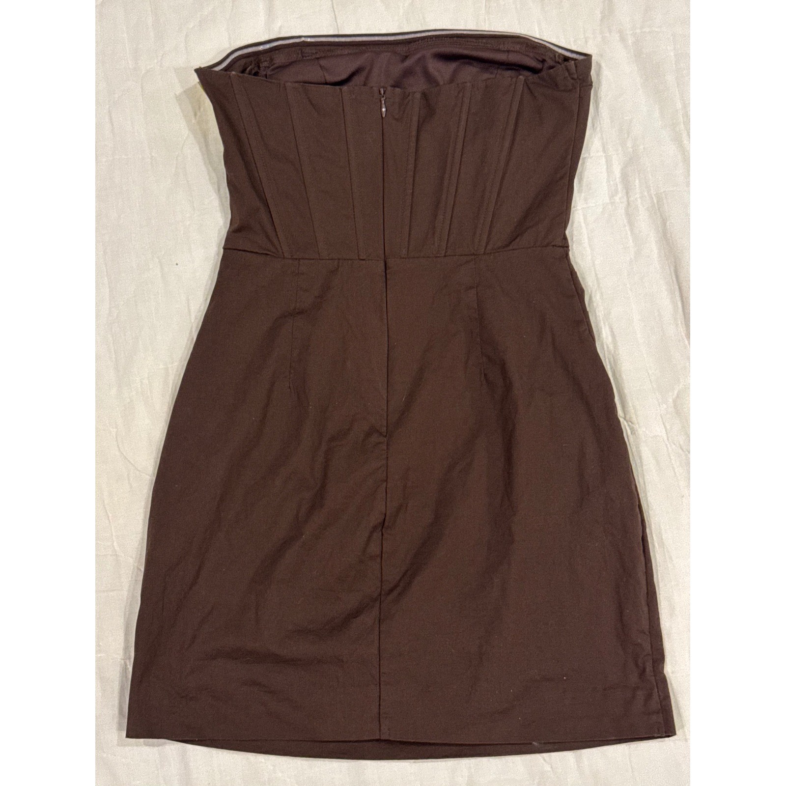 Chocolate Brown Strapless Corset Mini Dress Underwire Boning Small Brown