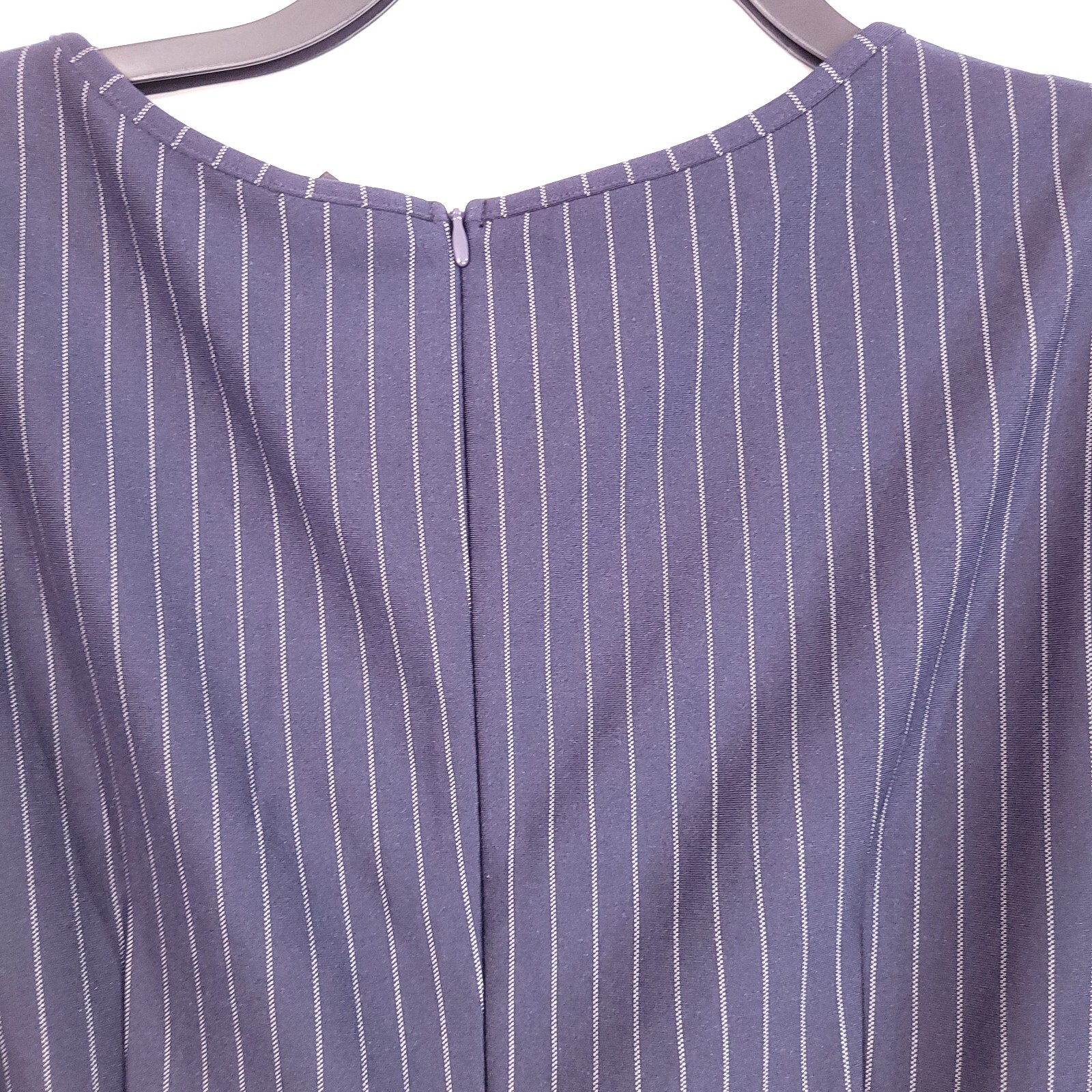 Vfshow Women Navy Blue Front/ Back Zipper Sleeveless Casual Striped Bodycon M