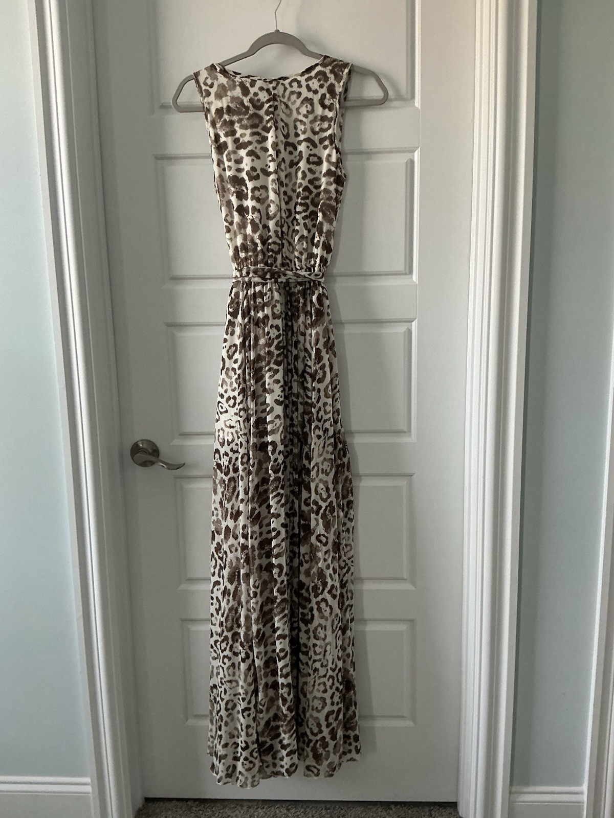 VICI Beige/Brown Leopard Animal Print Chiffon V-Neck Lined Maxi Dress S