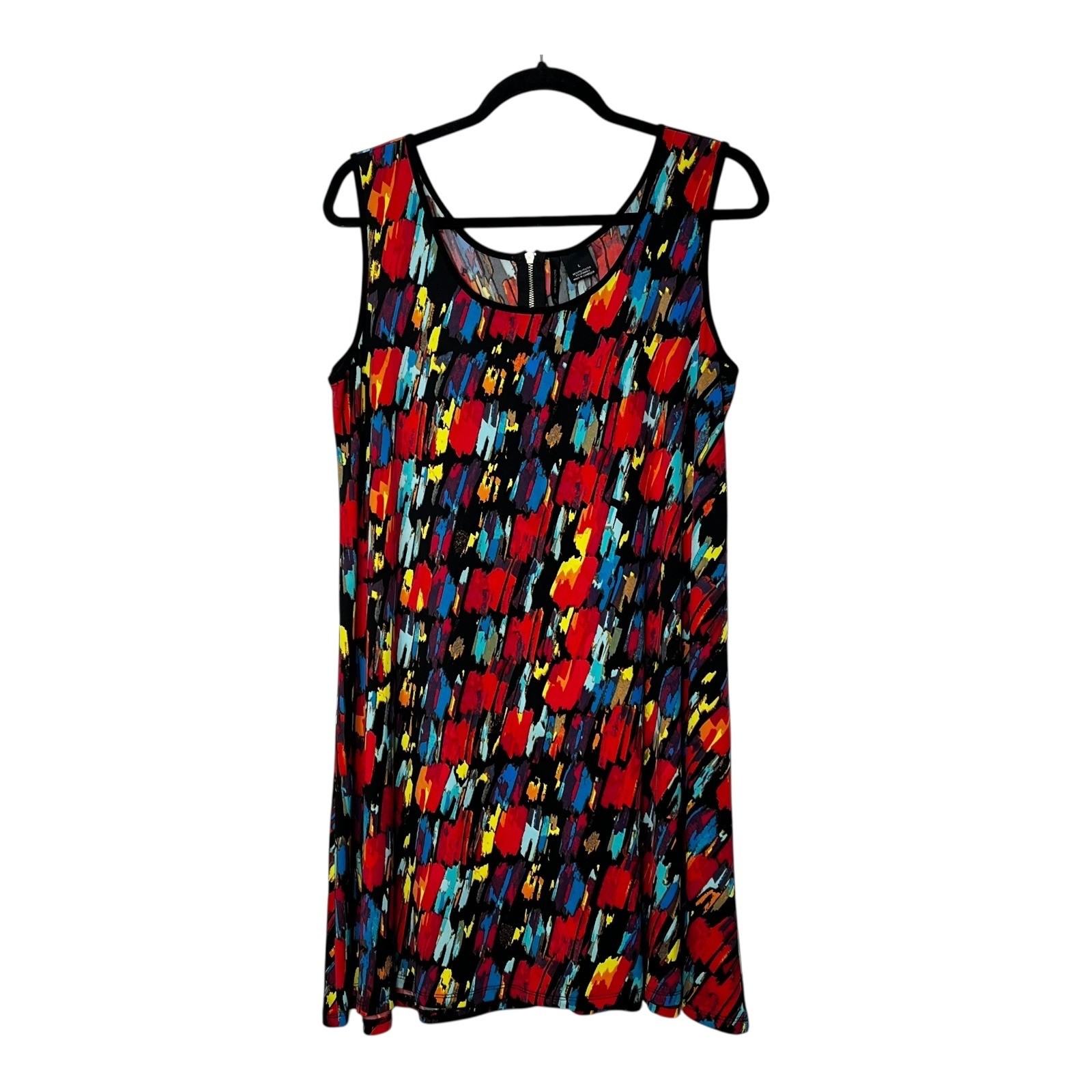 New Directions Womens L Multicolor Abstract Brushstroke Sleeveless Shift Dress