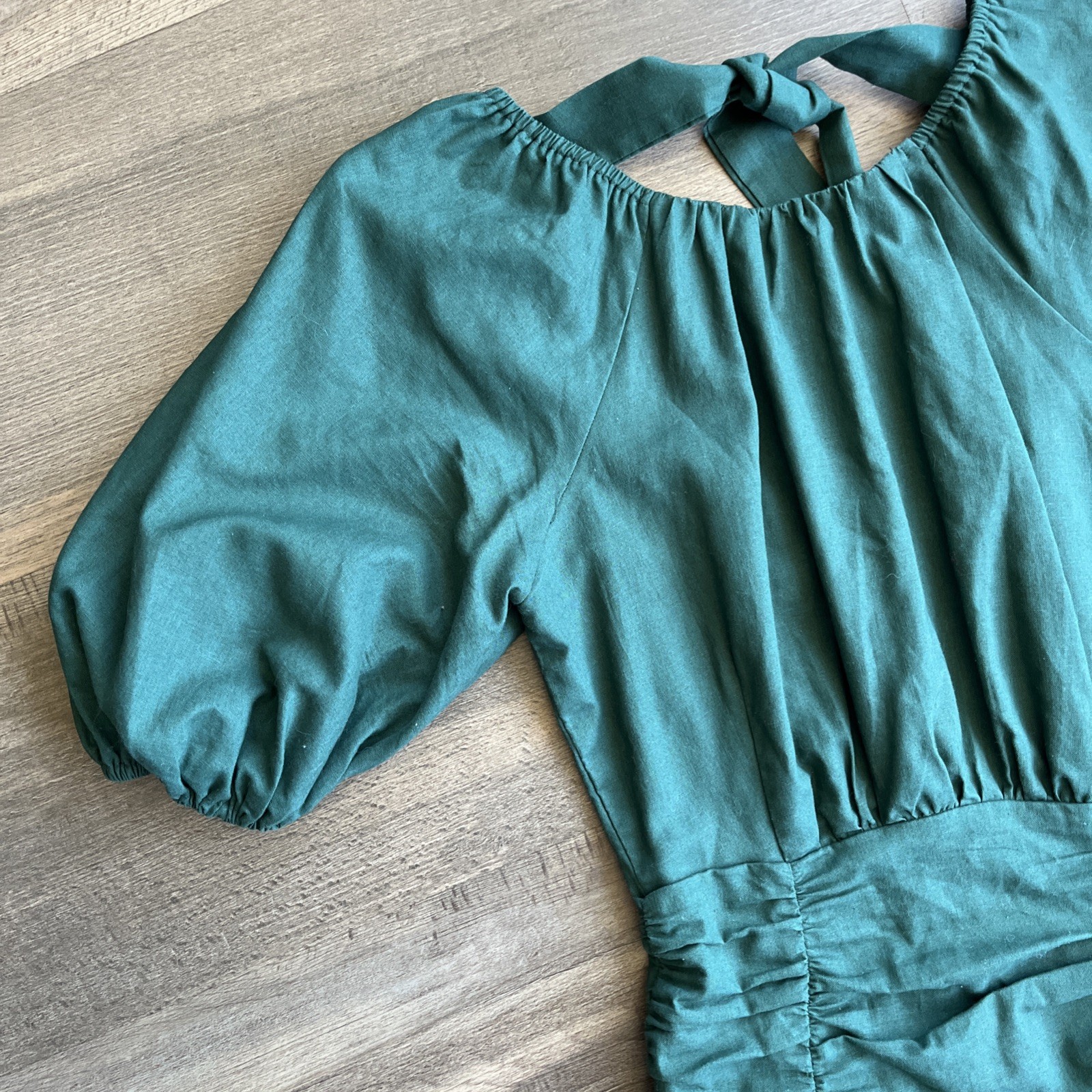 All About May Tiered Mini Dress Cotton Linen Blend Balloon Sleeves Back Tie Sz 2