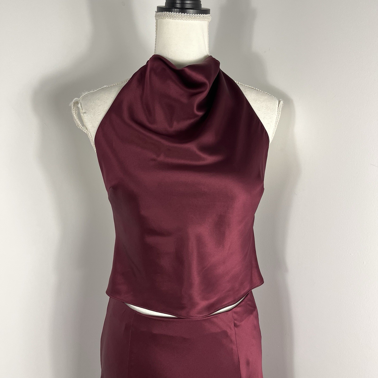 Reformation Sera Silk Two Piece set Size 6 Maxi Skirt Top Silk Boysenberry $498