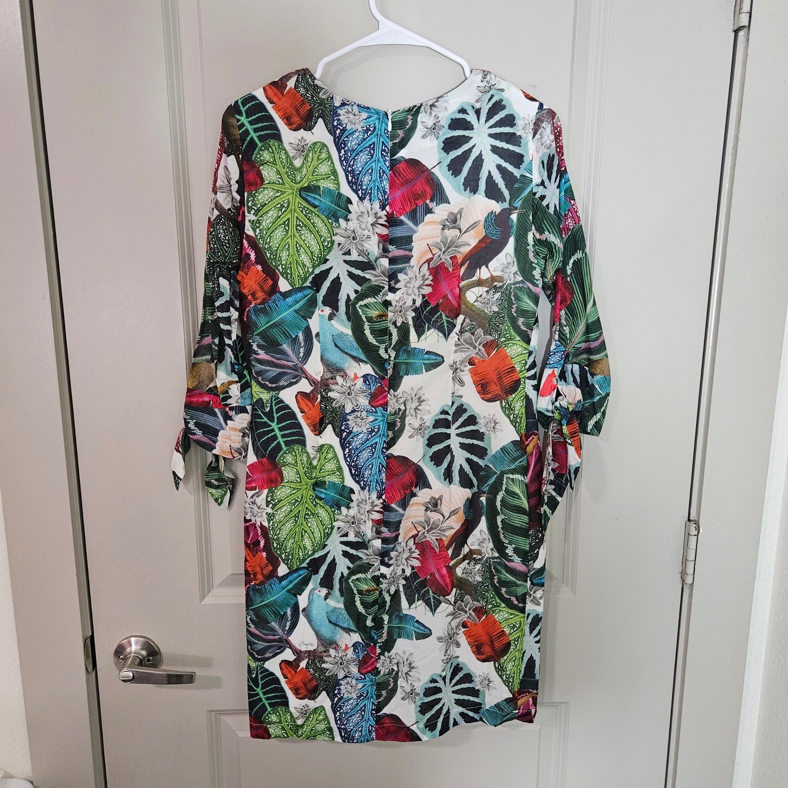 Vilagallo Tropical Monkey Bird Print Cotton Shift Dress Made in Spain Size 36