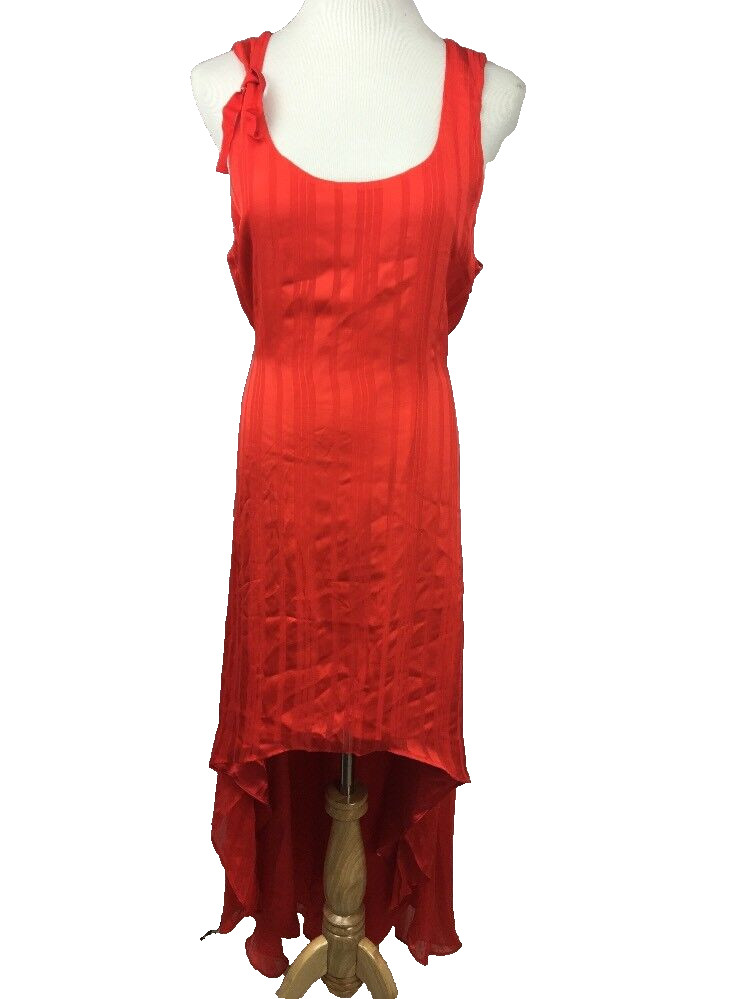 SPIEGEL RED DRESS SHEATH WATERFALL Flowy Vintage y2k High Low Striped 16 NWT