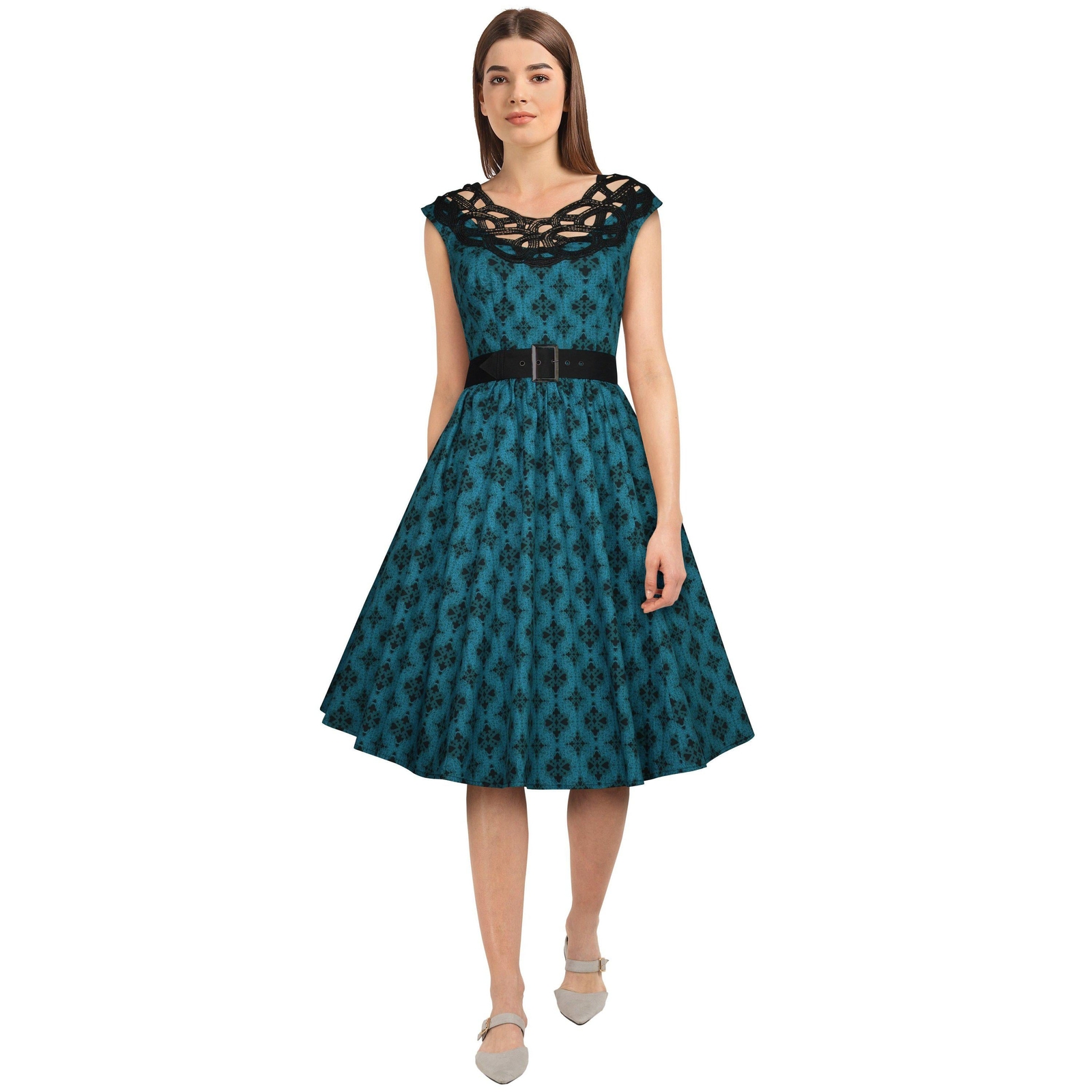 Labyrinth Lace Dress in Turquoise and Black