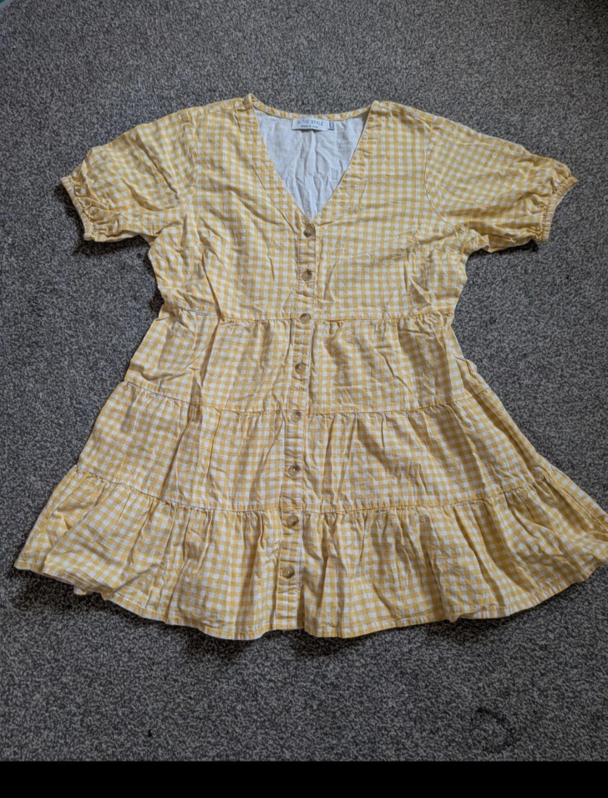 Yellow Gingham Cottagecore Peplum Blouse 100% Cotton Size 12