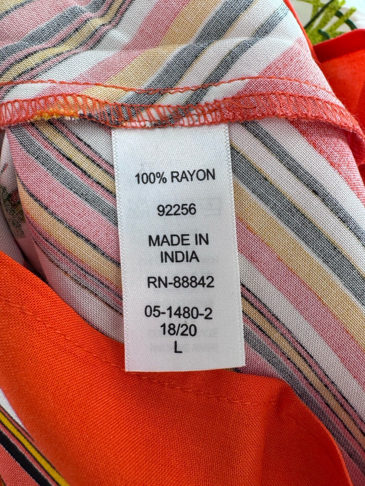 Roaman’s Plus Size Scarf Print Maxi Dress Handkerchief Hem V-Neck Tropical 18/20