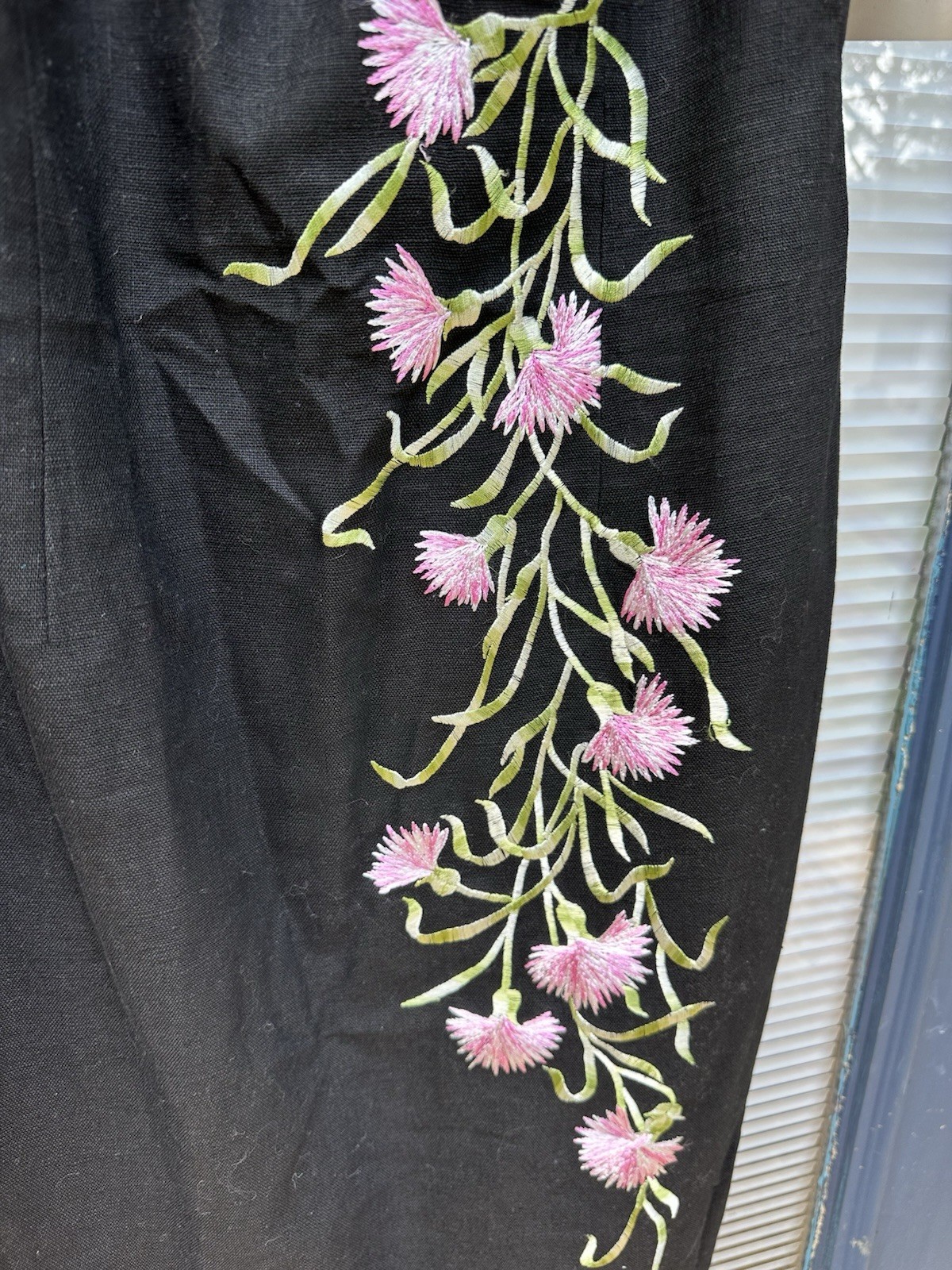 Vintage nwt linen cotton skinny strap fitted size 8 dress flower embroidery