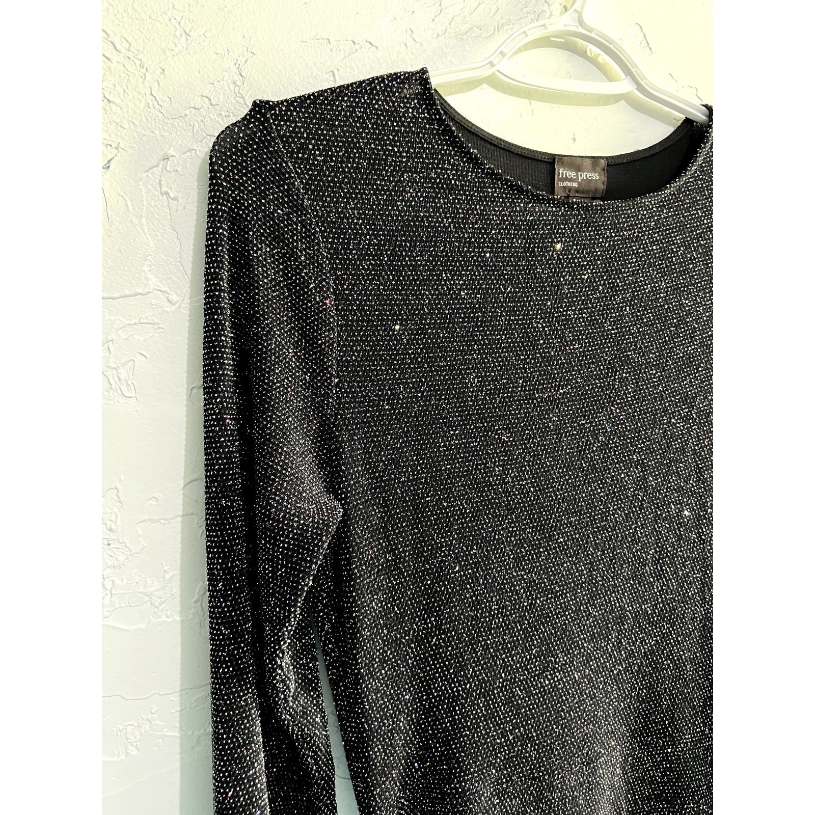 Free Press black sparkly bodycon long sleeve dress womens small evening cocktail