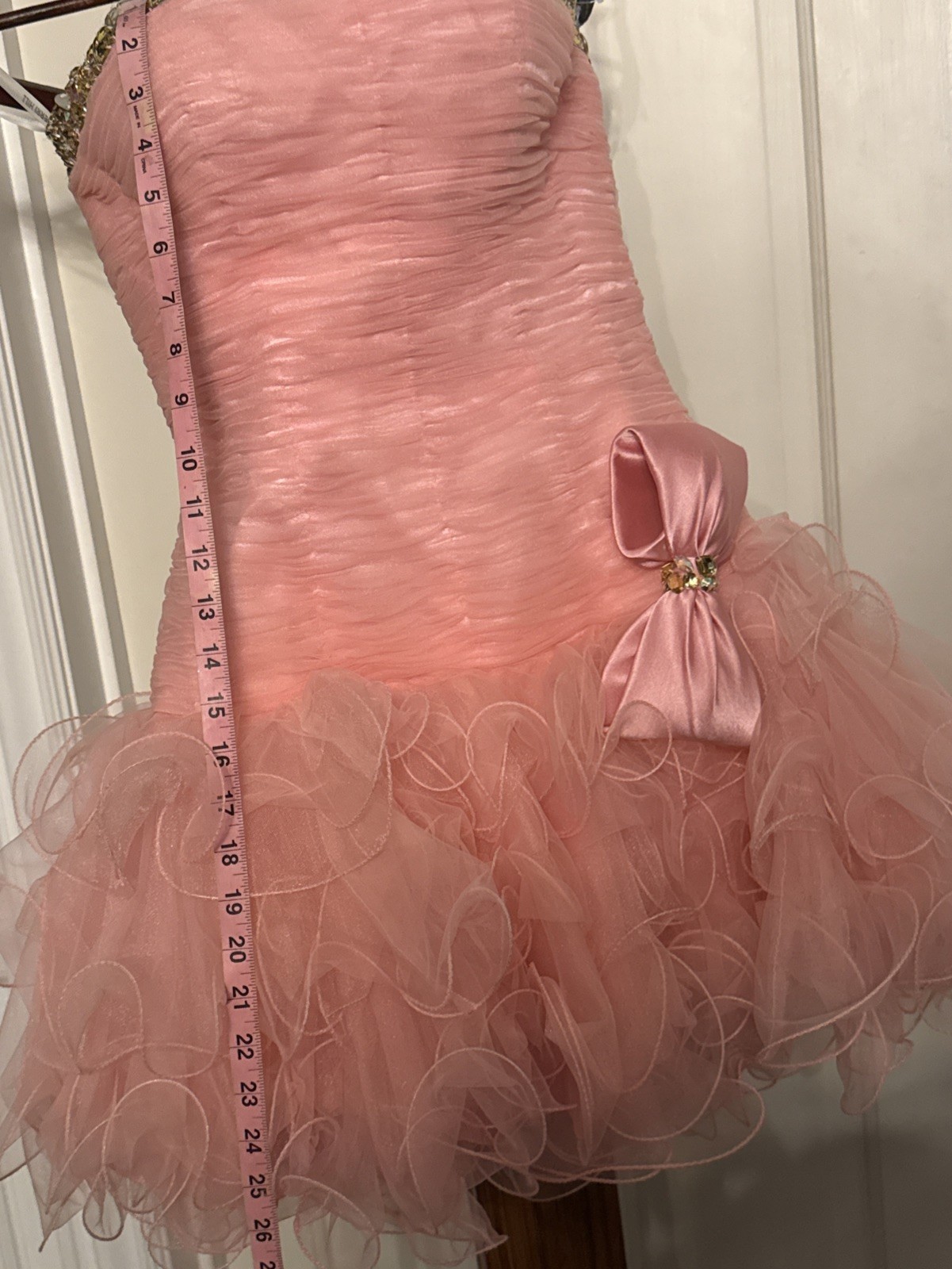 SHERRI HILL Homecoming Prom Formal Bubblegum Pink Ruffle Bow Tutu Dress Size 6