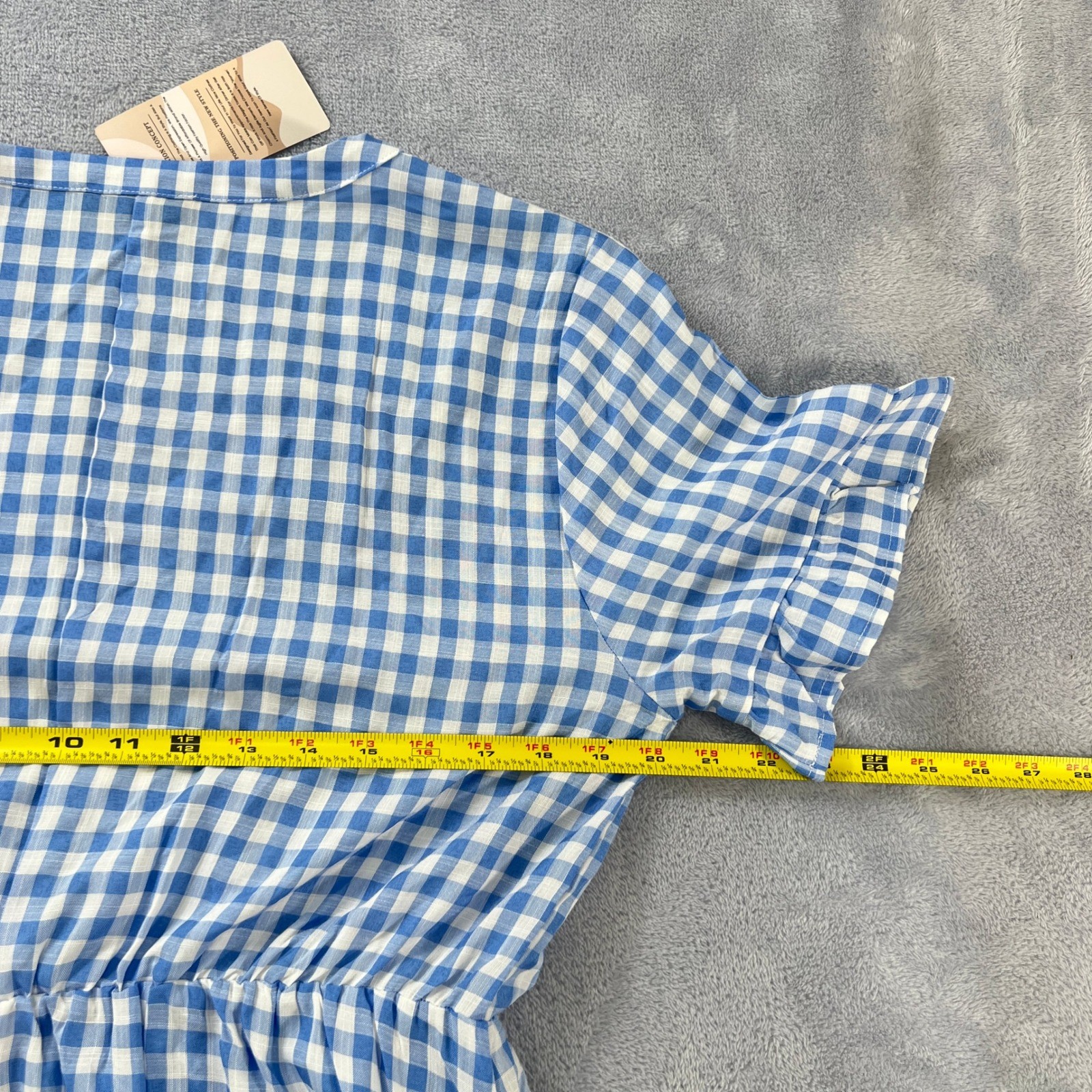 Chic Style Blue Gingham Tiered V-Neck Dorothy Midi Dress Size Large Cottagecore
