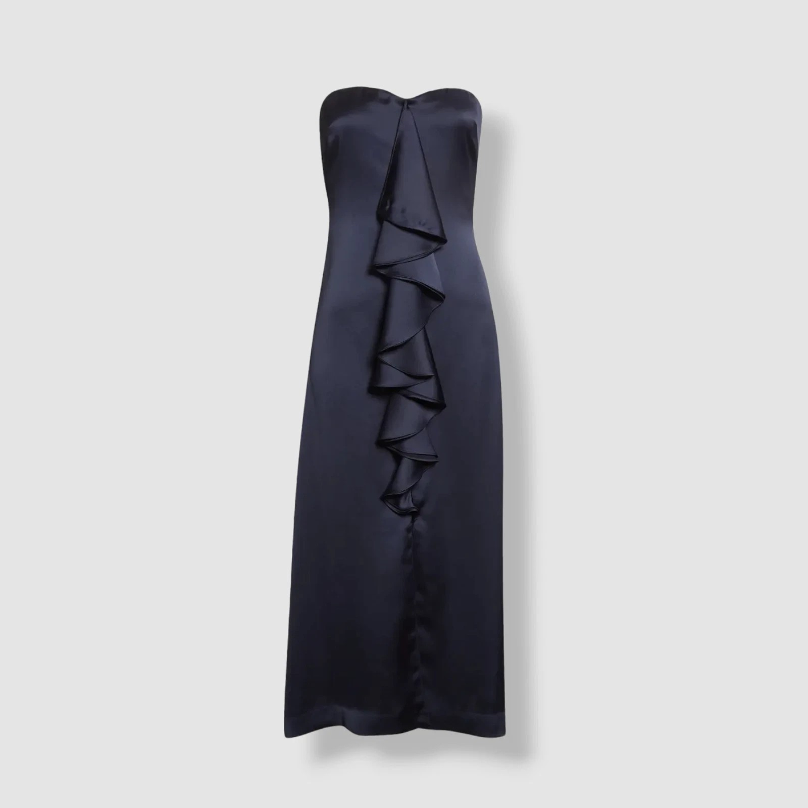 Ramy Brook Women’s Blue Satin Strapless Sweetheart Midi A-Line Dress Size 6