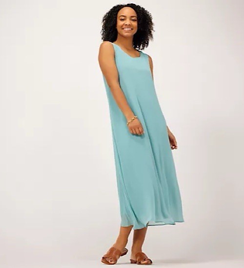 WynneLayers Sleeveless Chiffon Layered Dress Soft Sea Green Blue Size XL