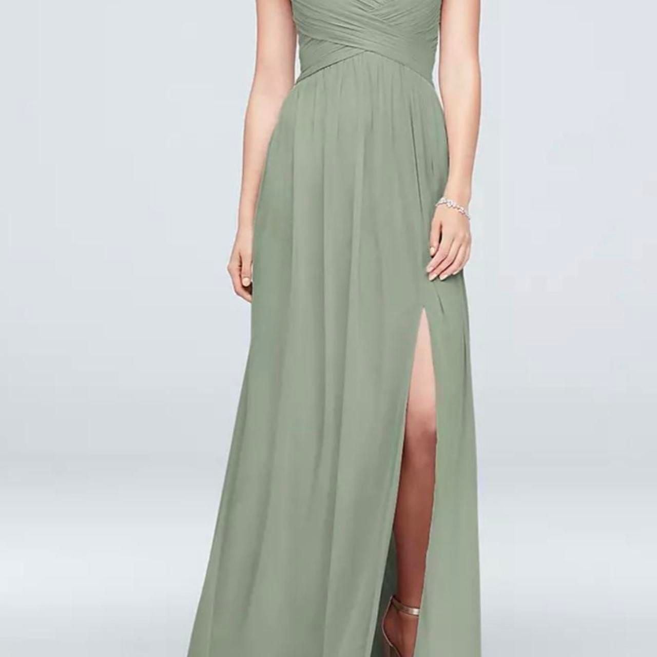 Wedding guest Dusty Sage Green Off-The-Shoulder Chiffon Dress