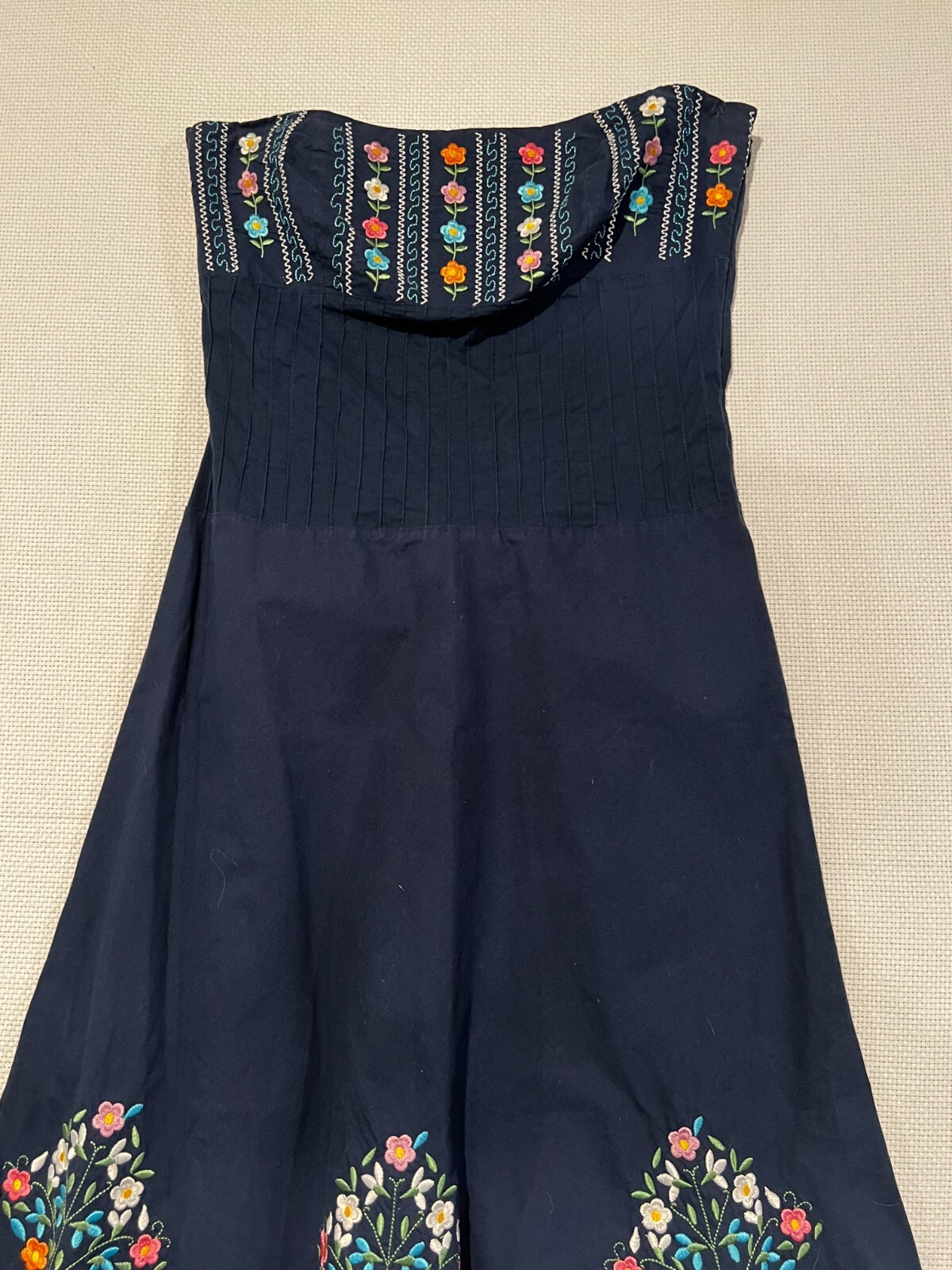 OBSTINACY Brazil Navy Blue Strapless Floral Embroidered Dress Size Large