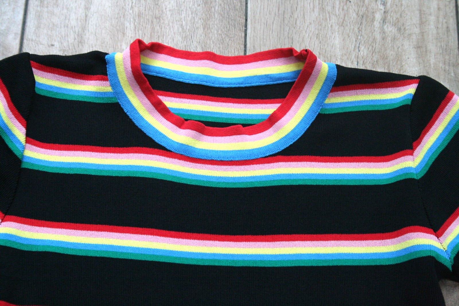 NEW! Multicoloured stripe fine knitted dress SIZE S 8 10 bodycon stretch pencil