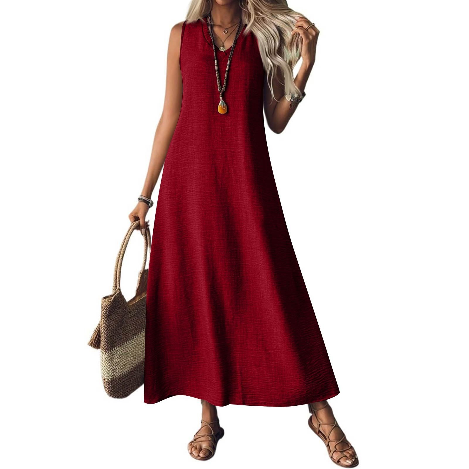 SOLID Sleeveless Long DRESS BEACH Vacation Casual Sun DRESSER WOMEN S-XXL